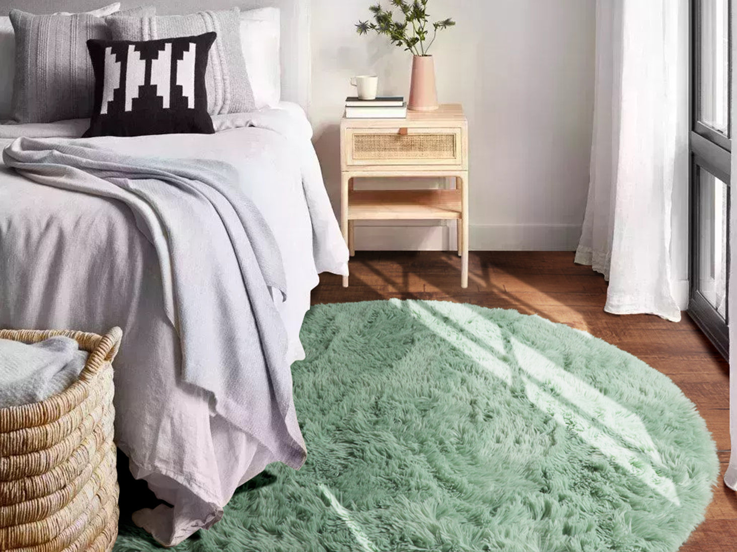 Shaggy Modern Sage Green Round Area Rug