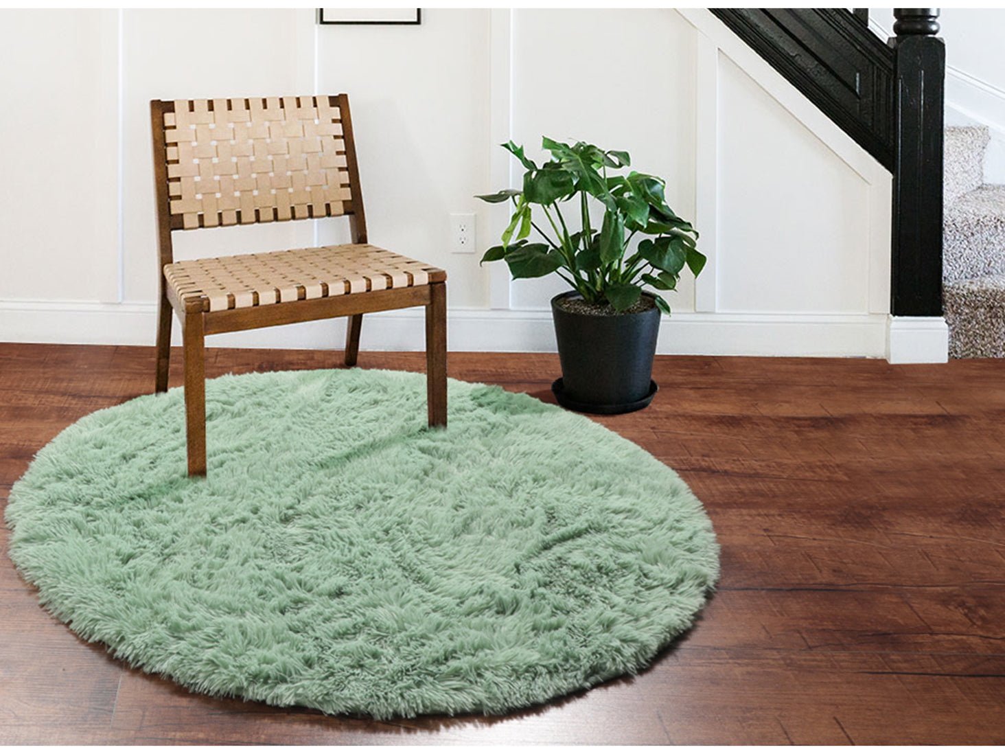 Shaggy Modern Sage Green Round Area Rug