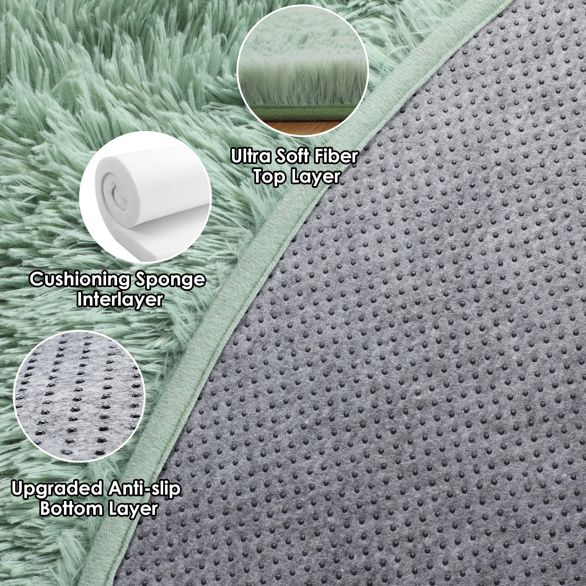 Shaggy Modern Sage Green Round Area Rug