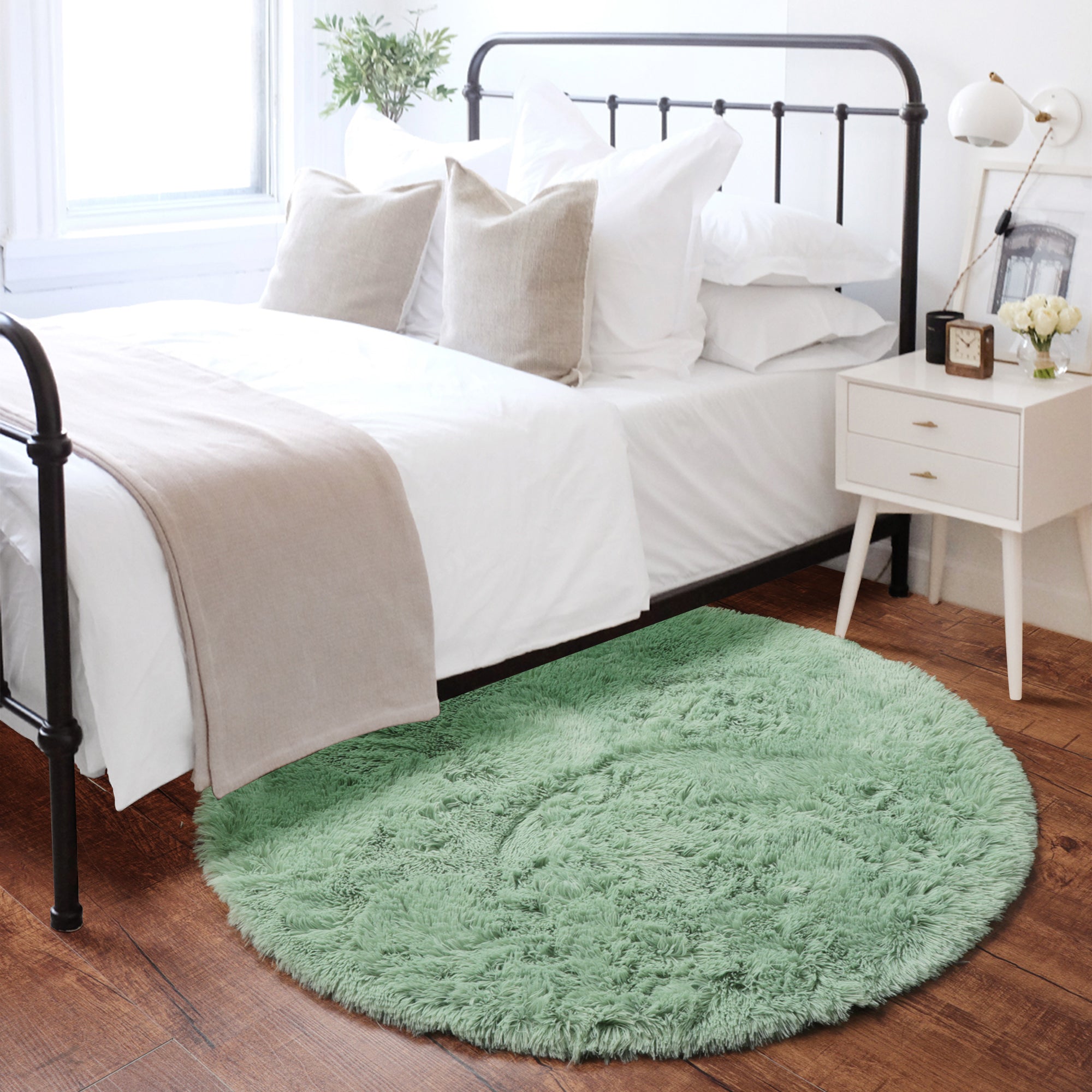 Shaggy Modern Sage Green Round Area Rug