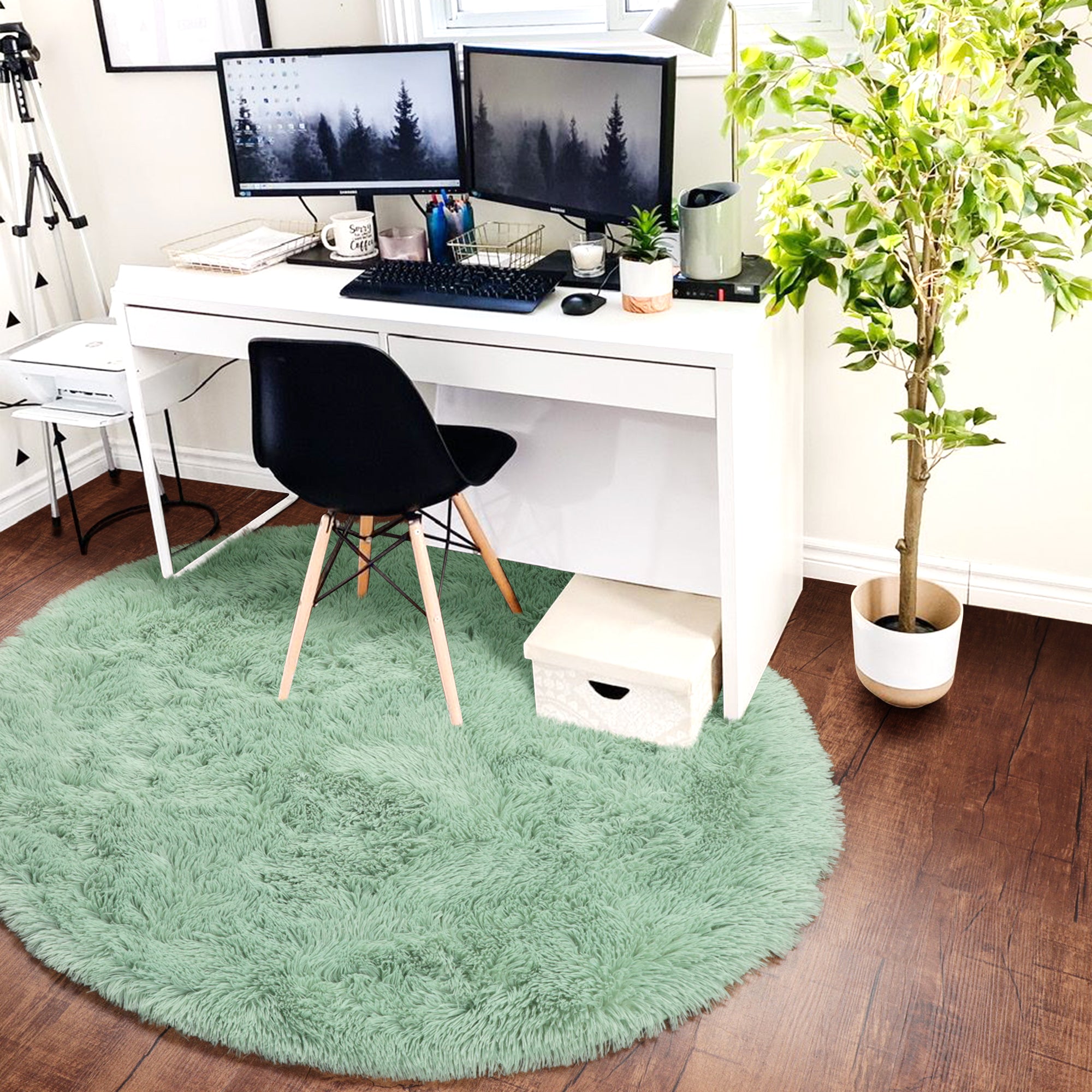 Shaggy Modern Sage Green Round Area Rug