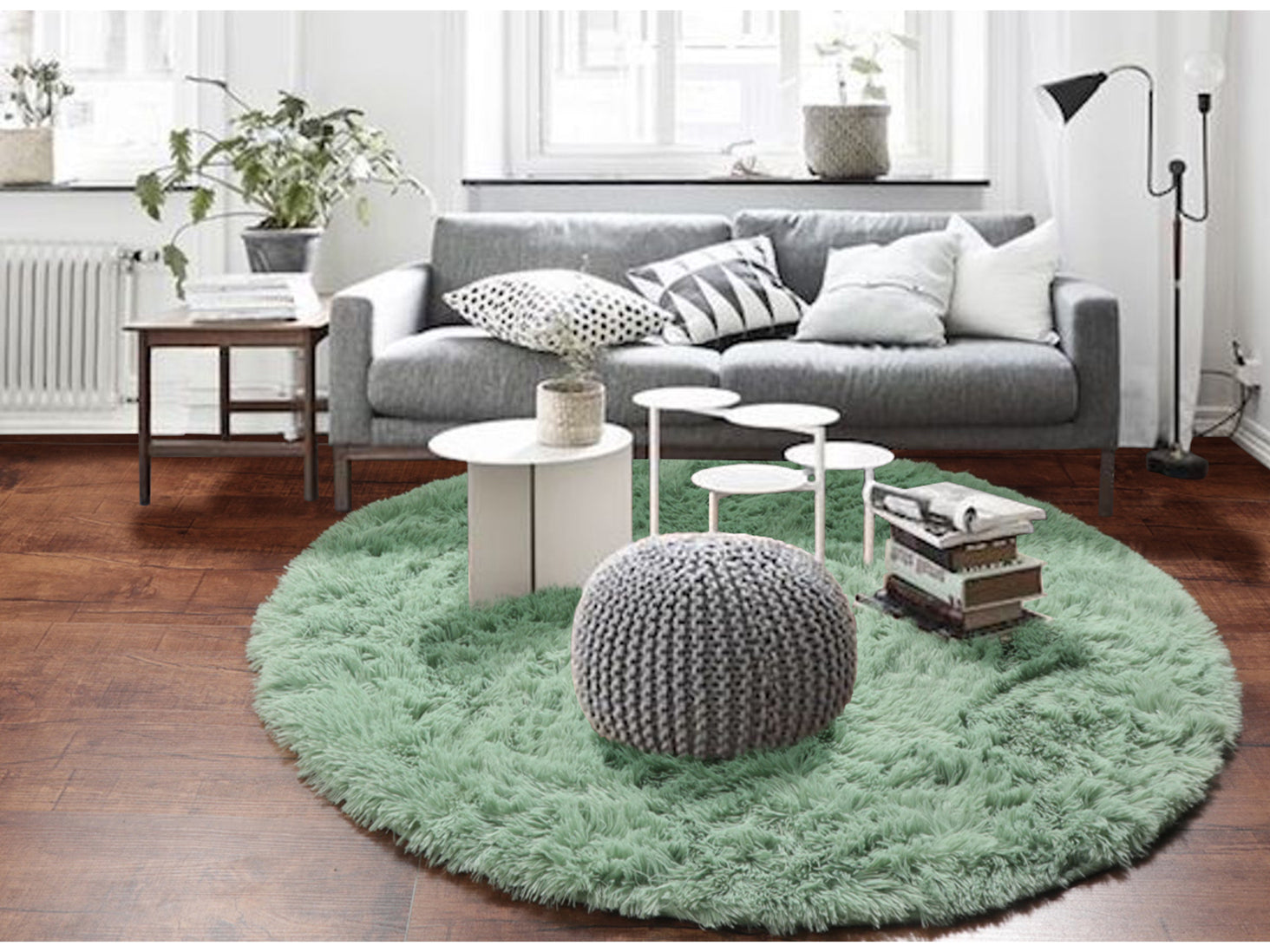 Shaggy Modern Sage Green Round Area Rug