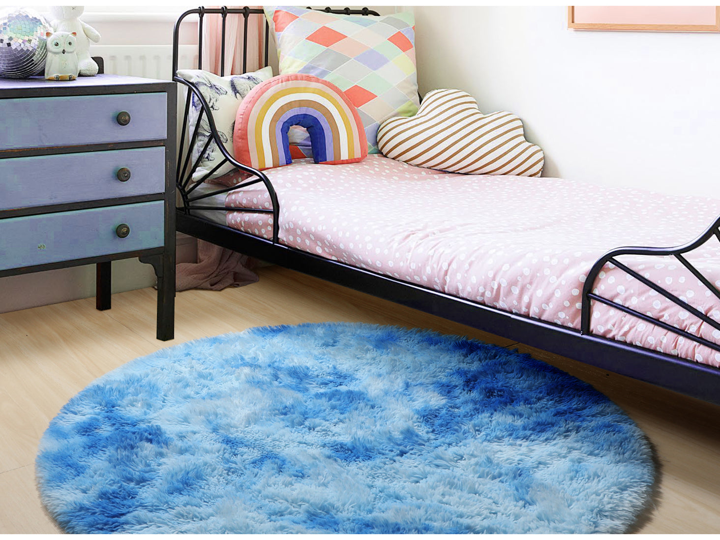 Ultra Soft Modern Indoor Sky Blue Round Area Rug for Kids Girls Teen Room