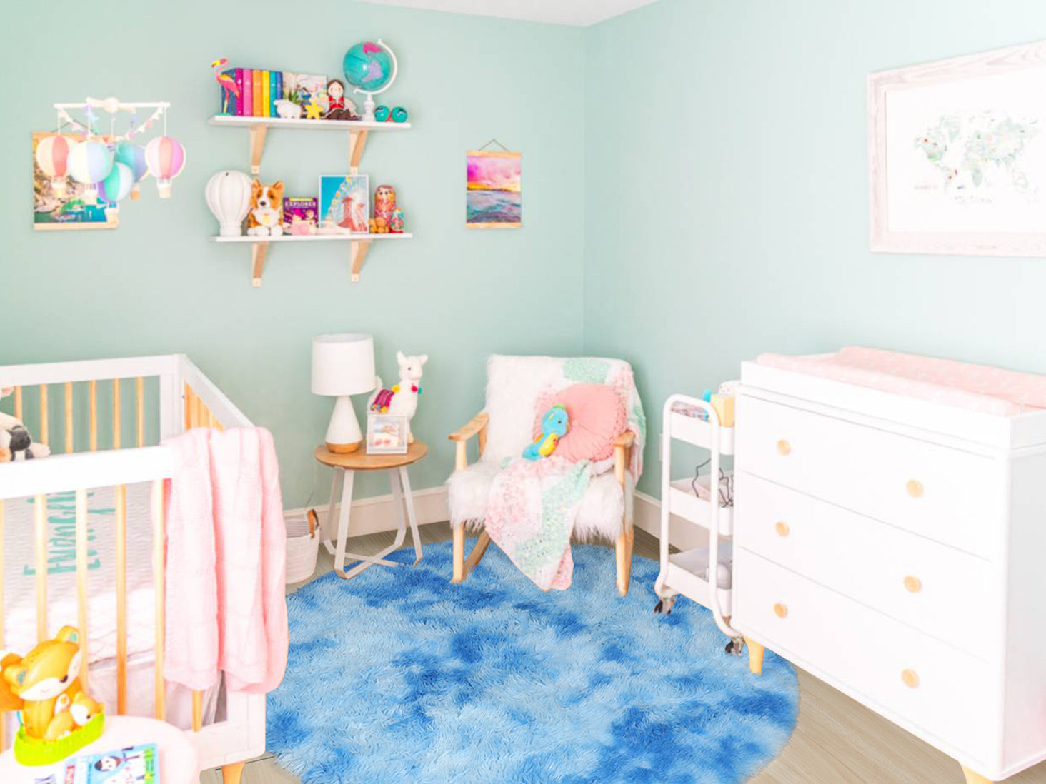 Ultra Soft Modern Indoor Sky Blue Round Area Rug for Kids Girls Teen Room