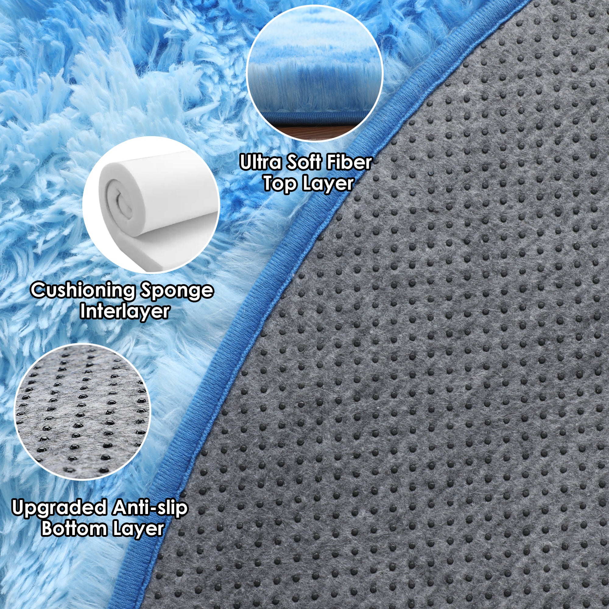Ultra Soft Modern Indoor Sky Blue Round Area Rug for Kids Girls Teen Room