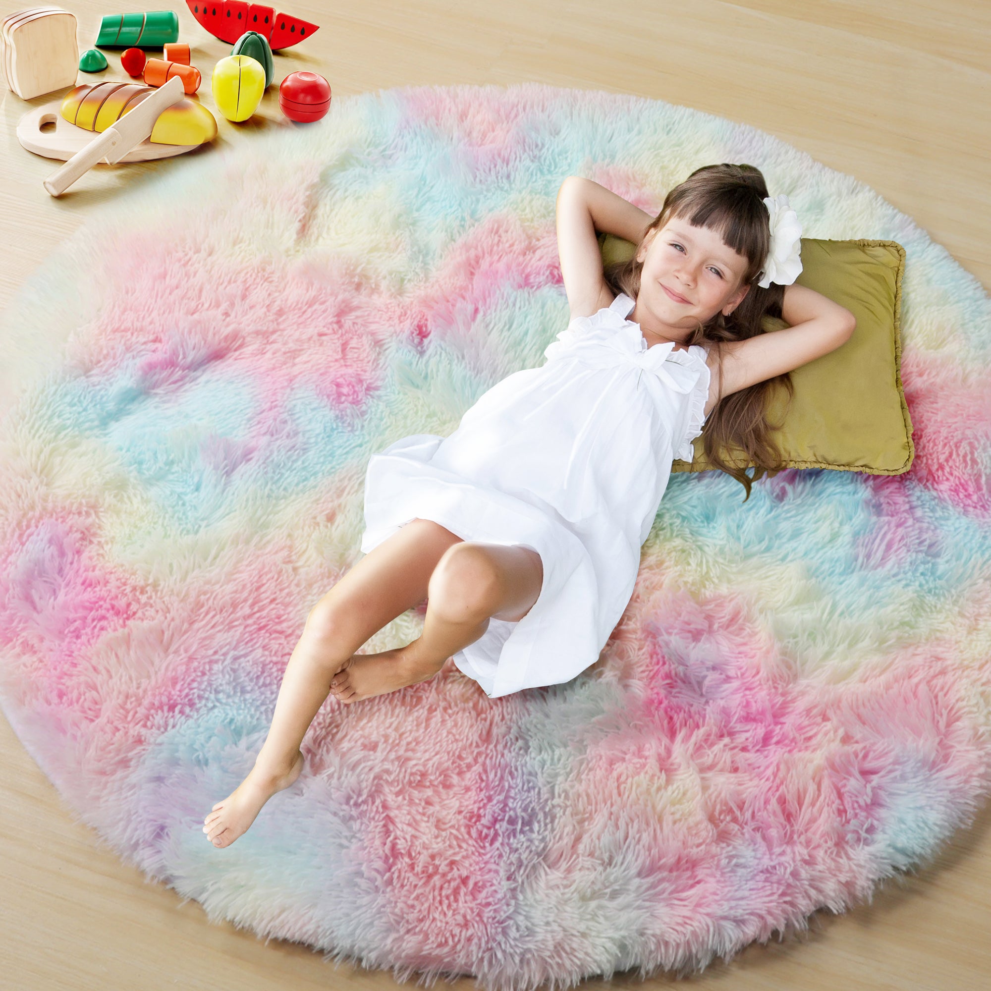 Kawaii Room Decor Rainbow Round Area Rug