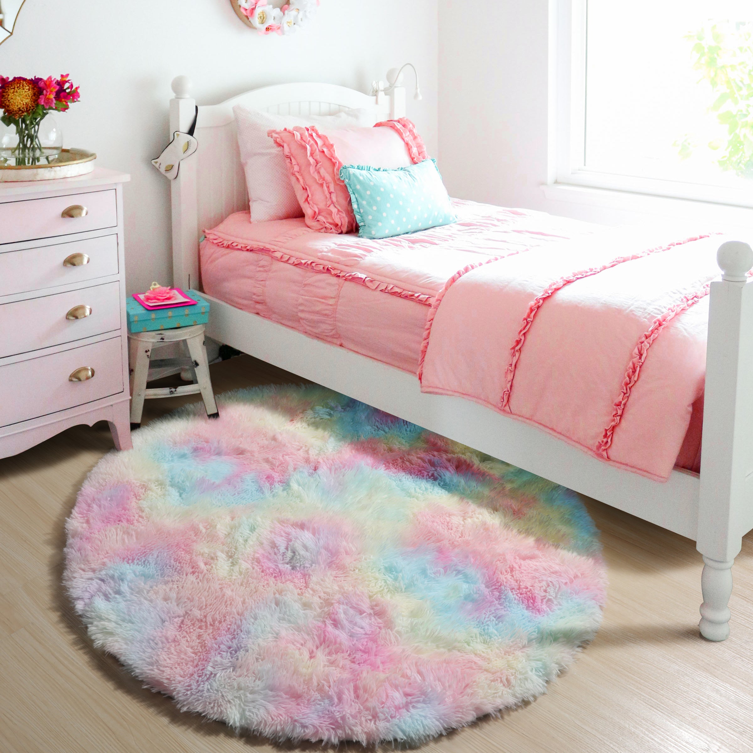 Kawaii Room Decor Rainbow Round Area Rug