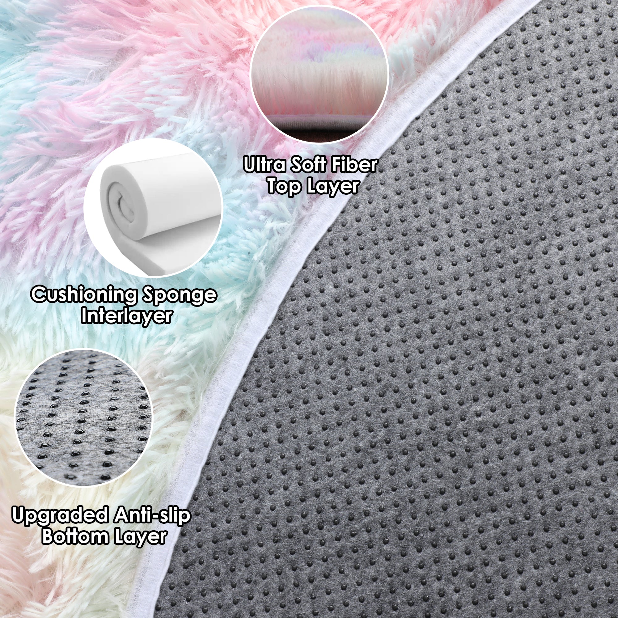 Kawaii Room Decor Rainbow Round Area Rug
