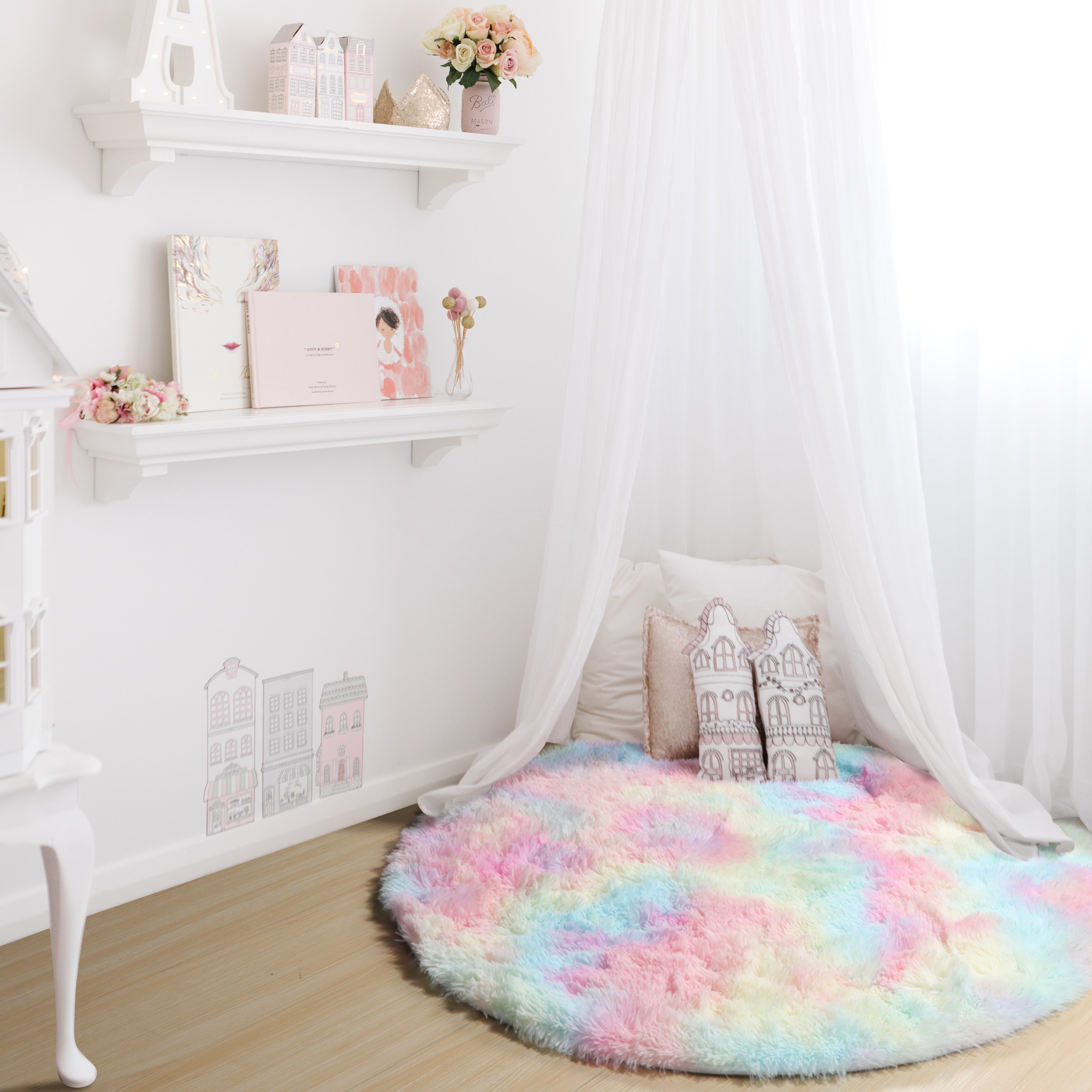 Kawaii Room Decor Rainbow Round Area Rug