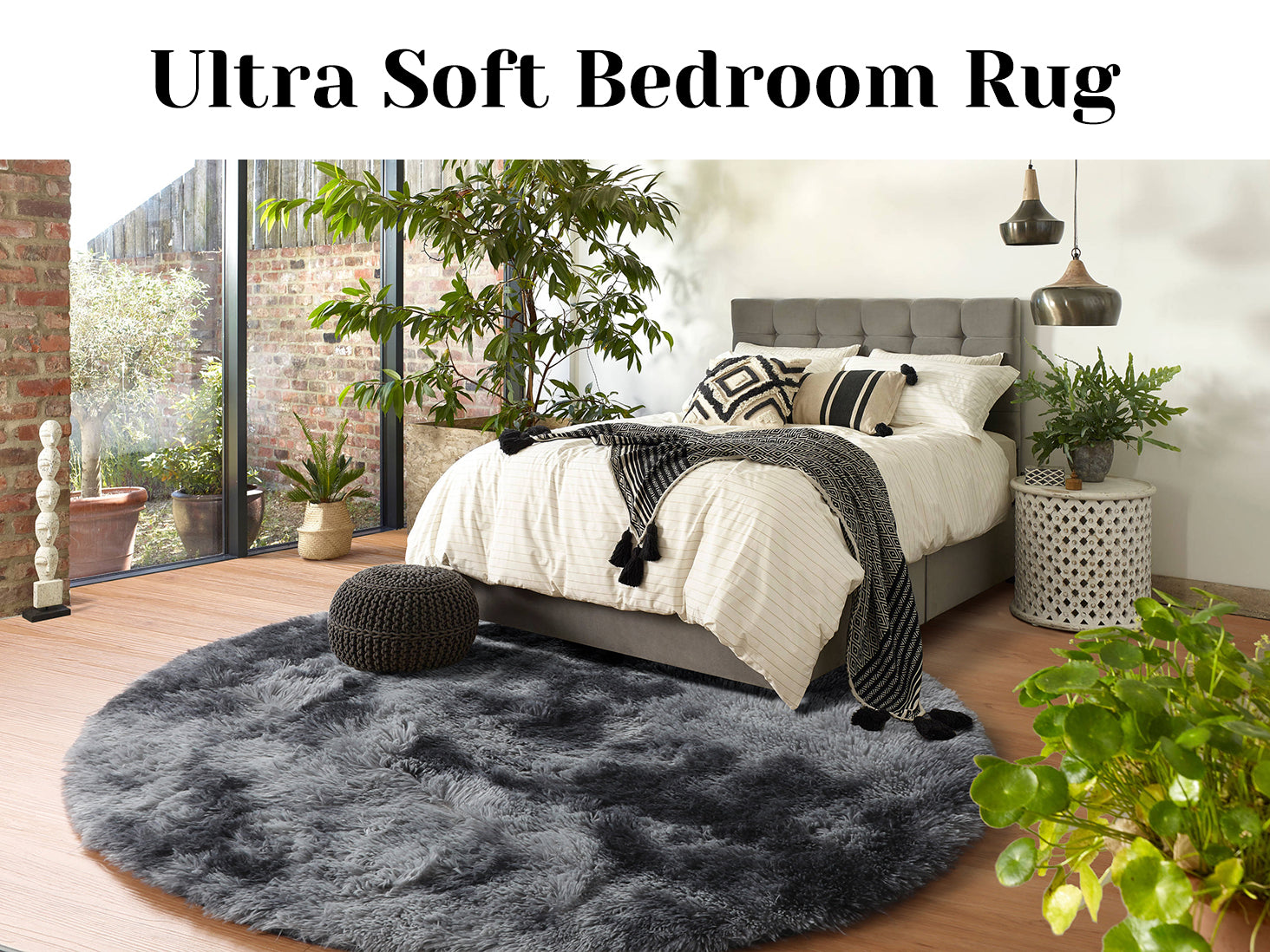 Fluffy Tie-Dyed Dark Grey Modern Round Area Rug