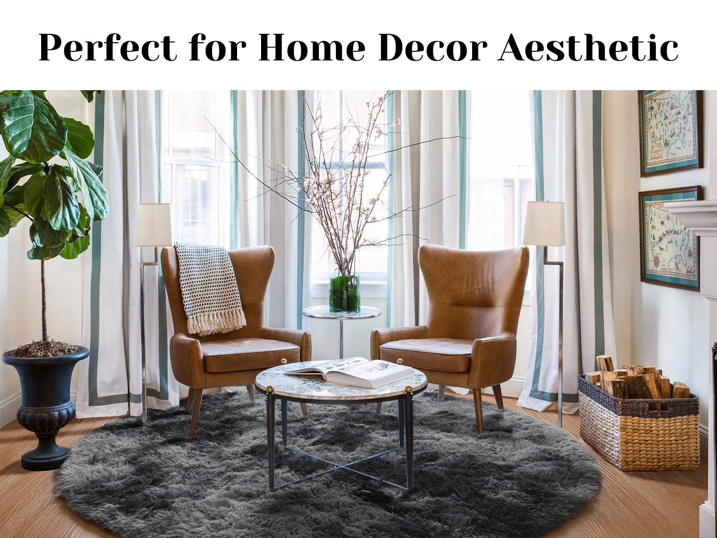 Fluffy Tie-Dyed Dark Grey Modern Round Area Rug