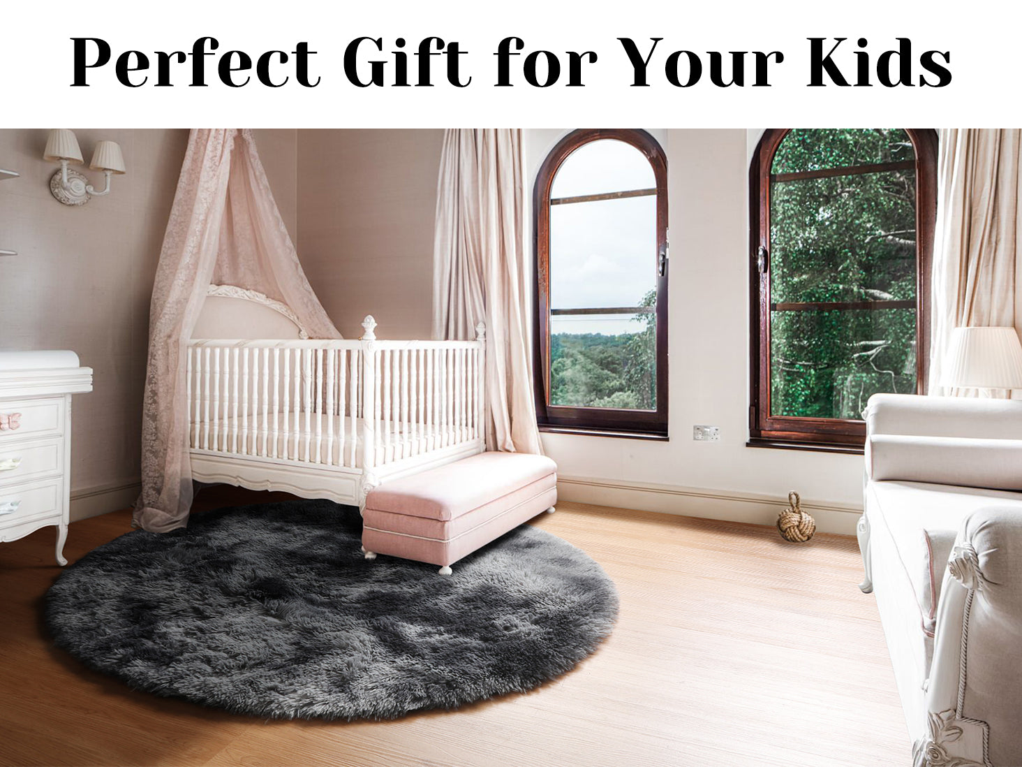 Fluffy Tie-Dyed Dark Grey Modern Round Area Rug