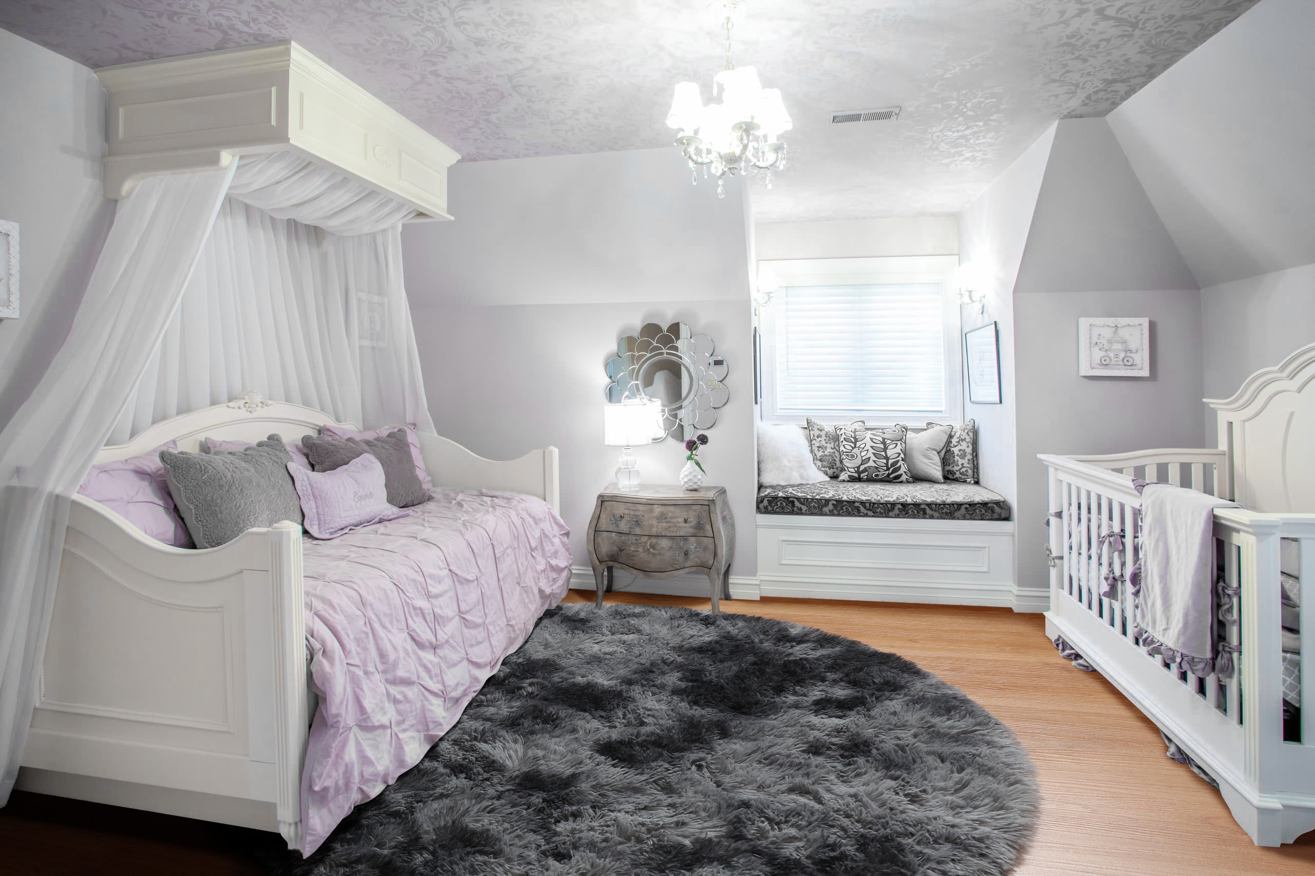 Fluffy Tie-Dyed Dark Grey Modern Round Area Rug