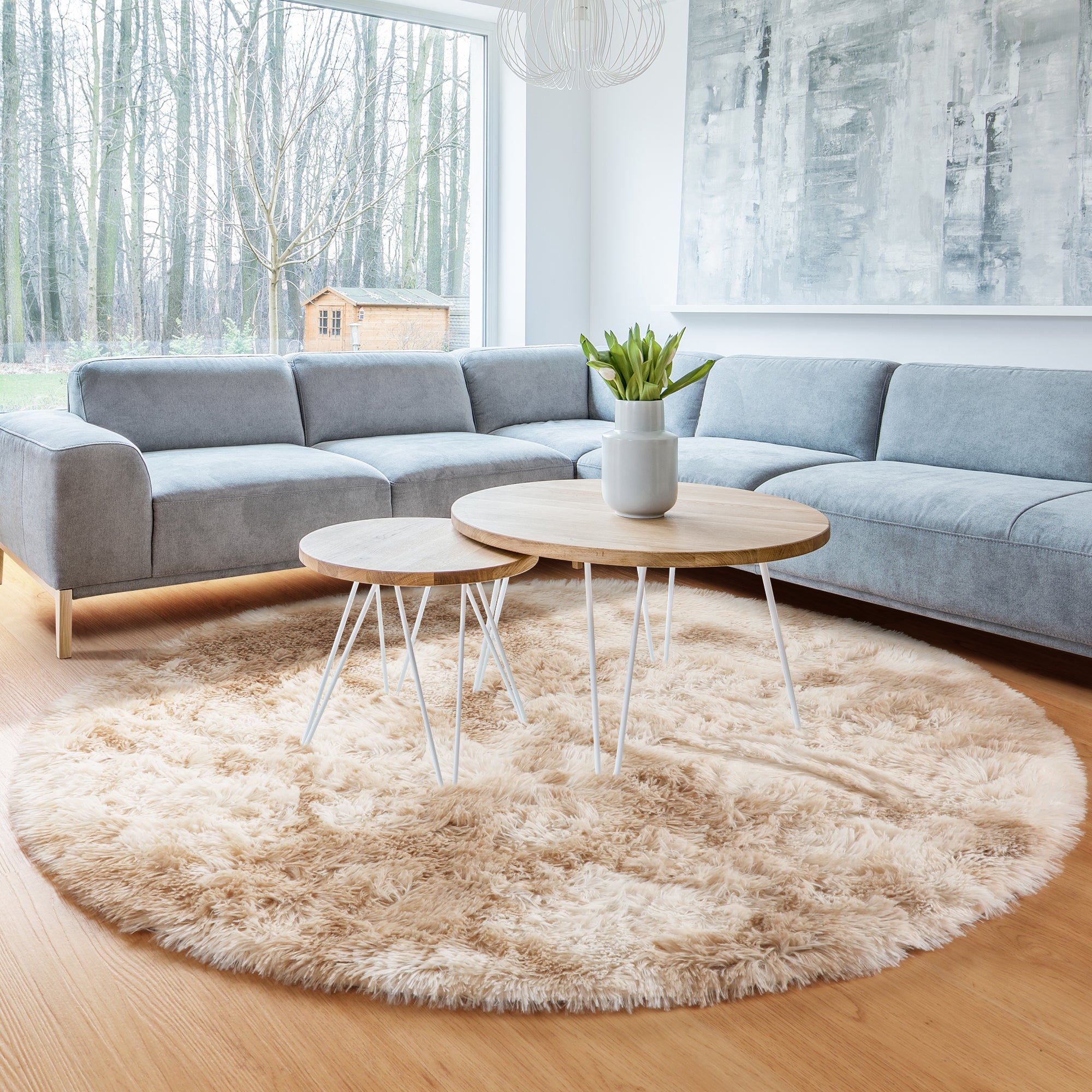 Ultra Soft Bedroom Floor Carpet Plush Tie-dyed Light Beige Round Rug