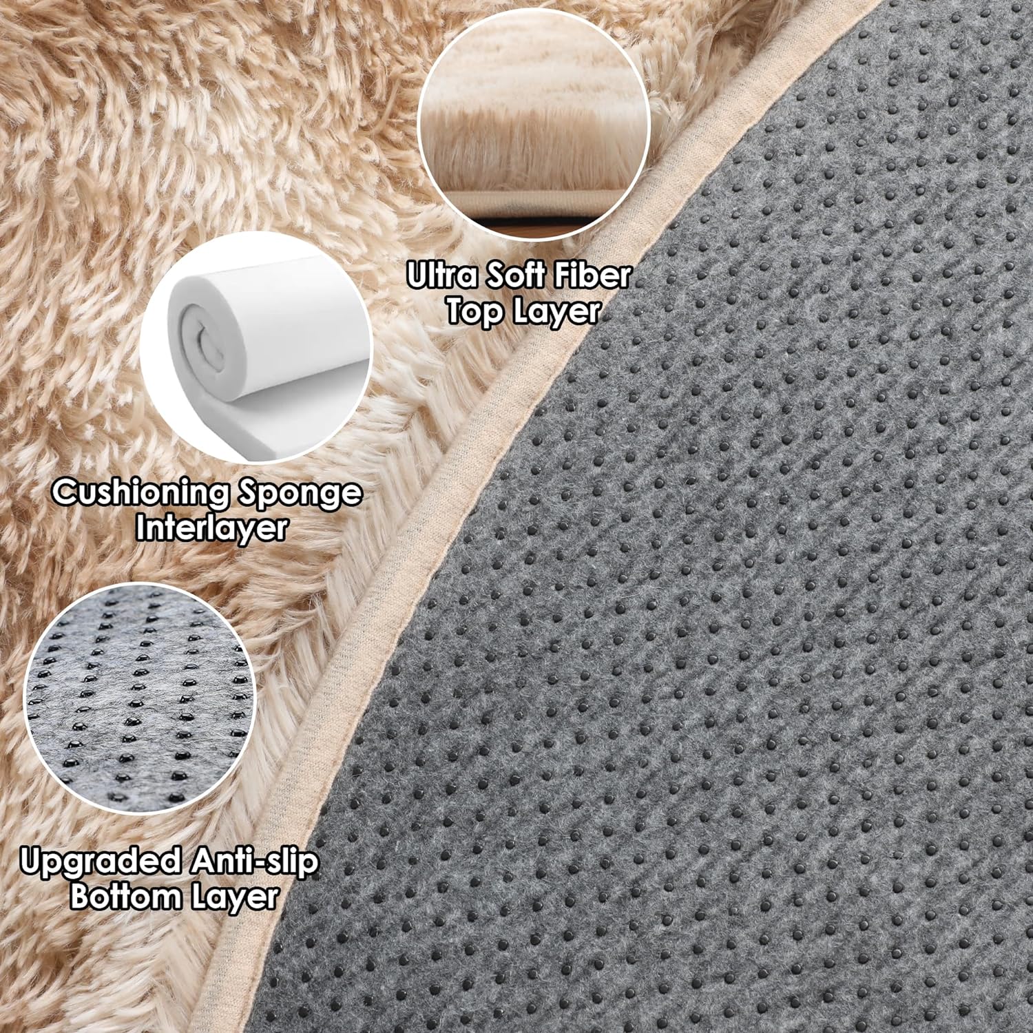 Ultra Soft Bedroom Floor Carpet Plush Tie-dyed Light Beige Round Rug
