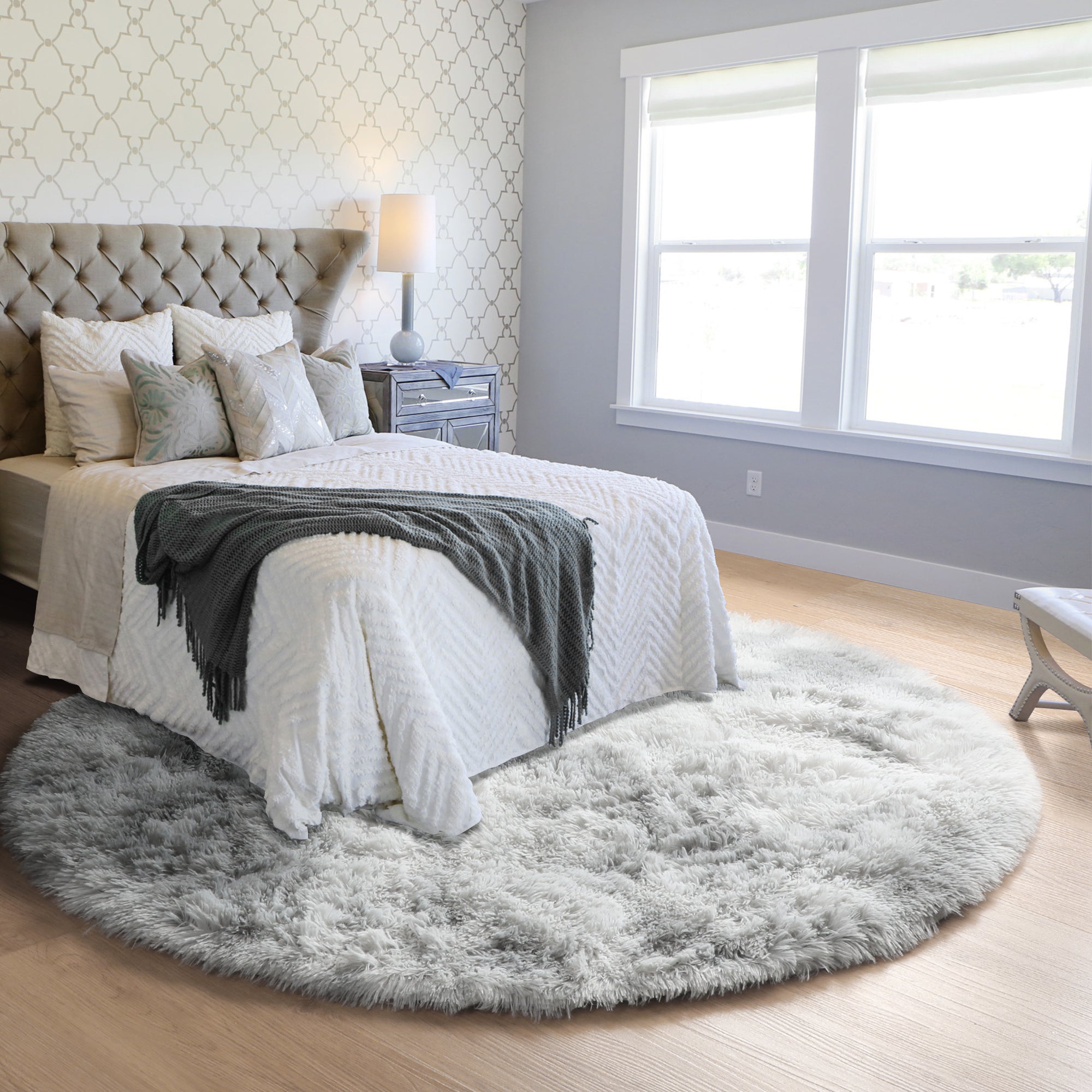 Soft and Fluffy Modern Home Decor Tie-dyed Light Grey Round Rug