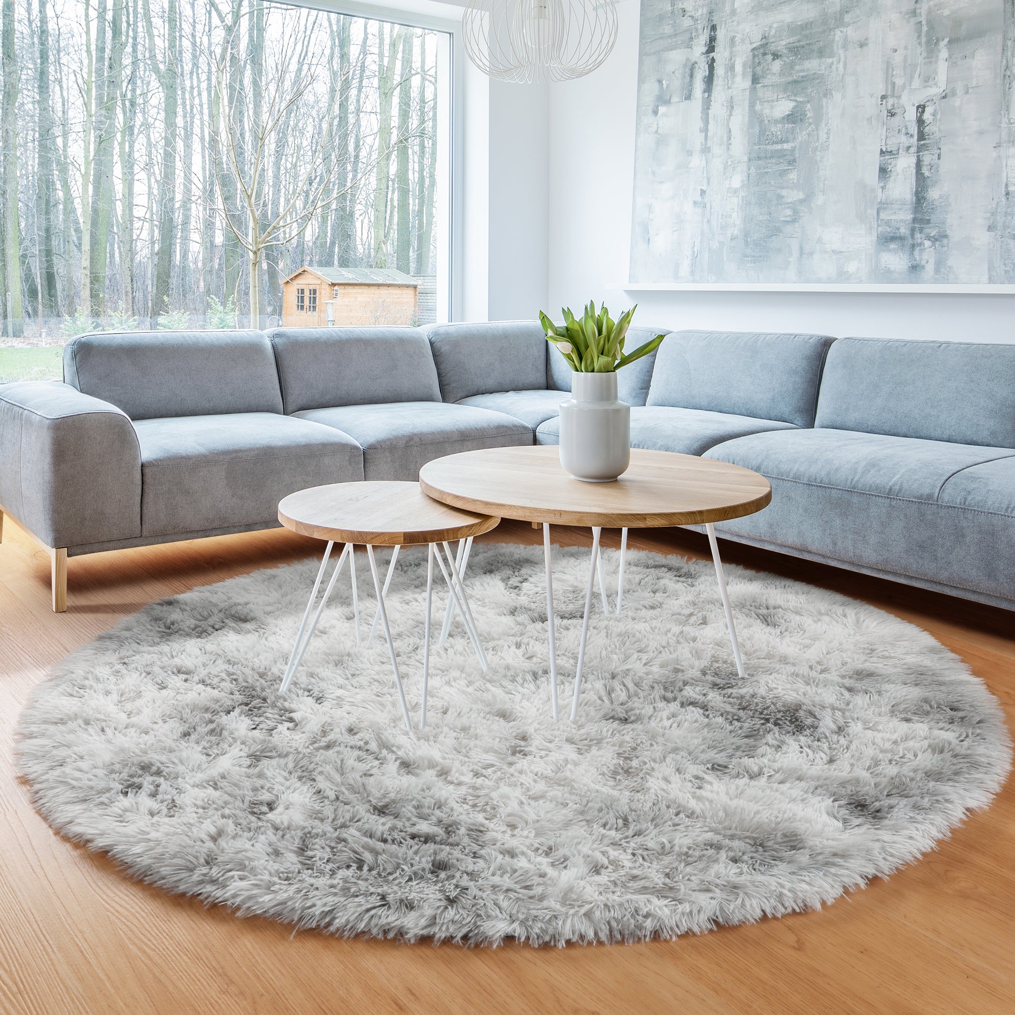 Soft and Fluffy Modern Home Decor Tie-dyed Light Grey Round Rug