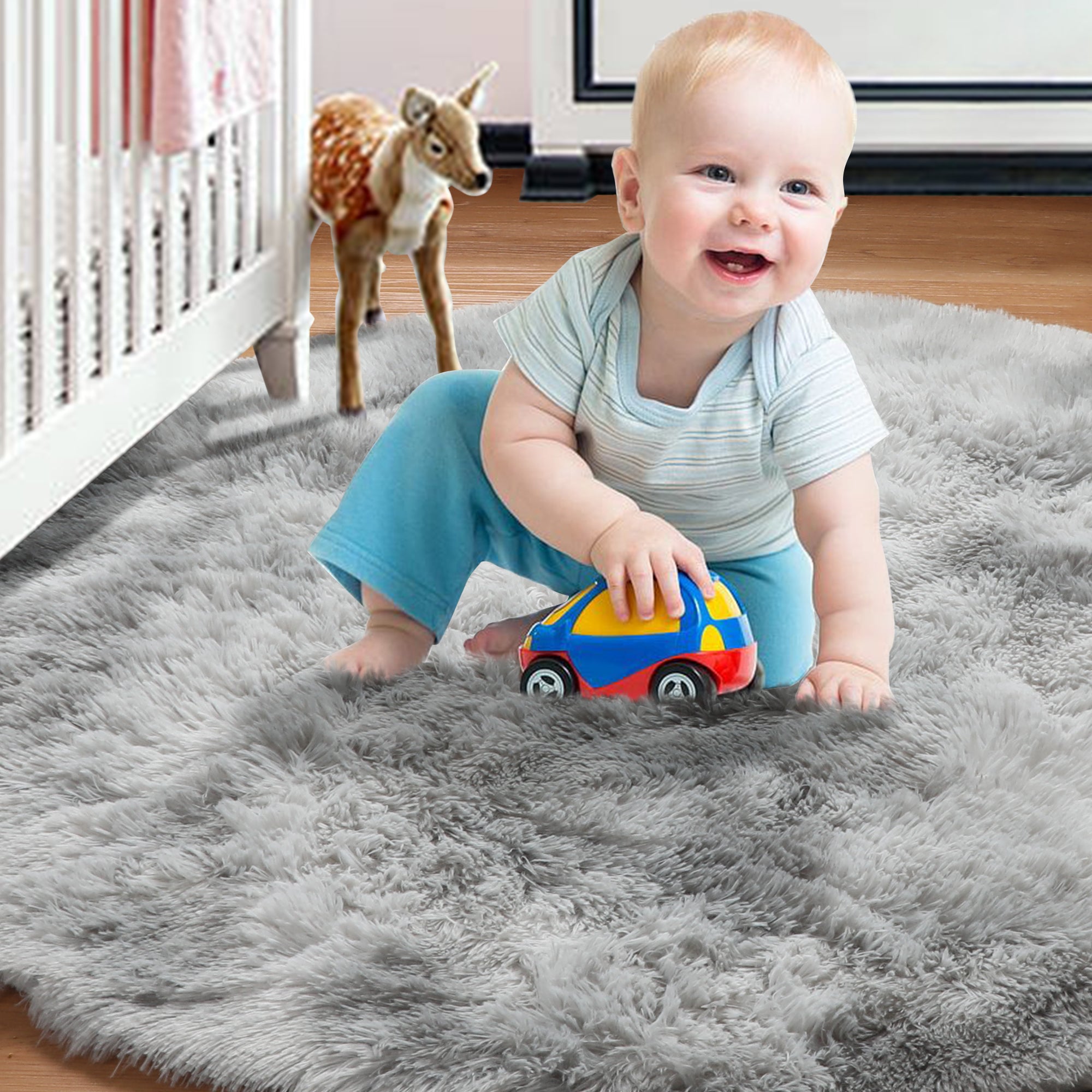 Soft and Fluffy Modern Home Decor Tie-dyed Light Grey Round Rug