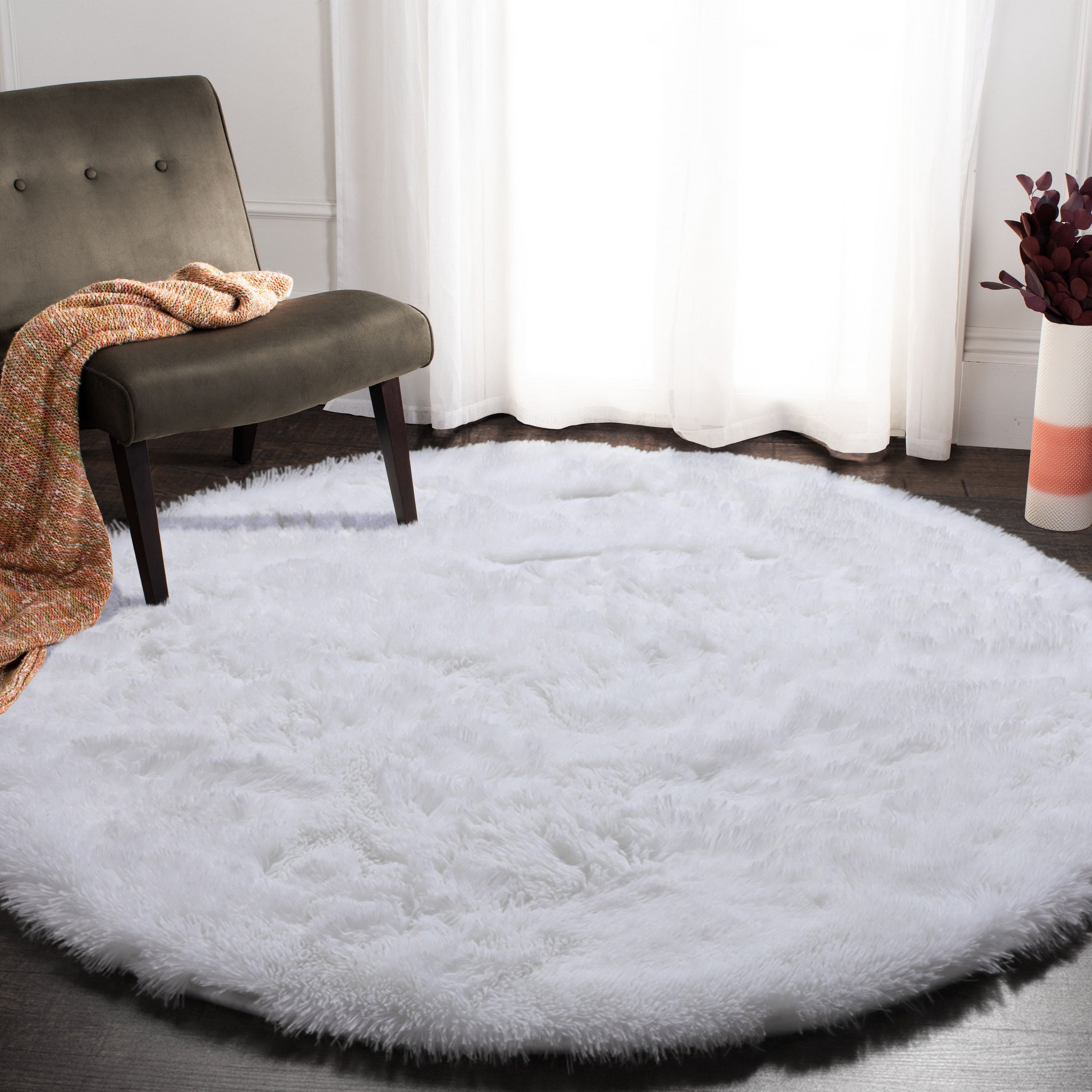 Room Decor White Modern Round Area Rug
