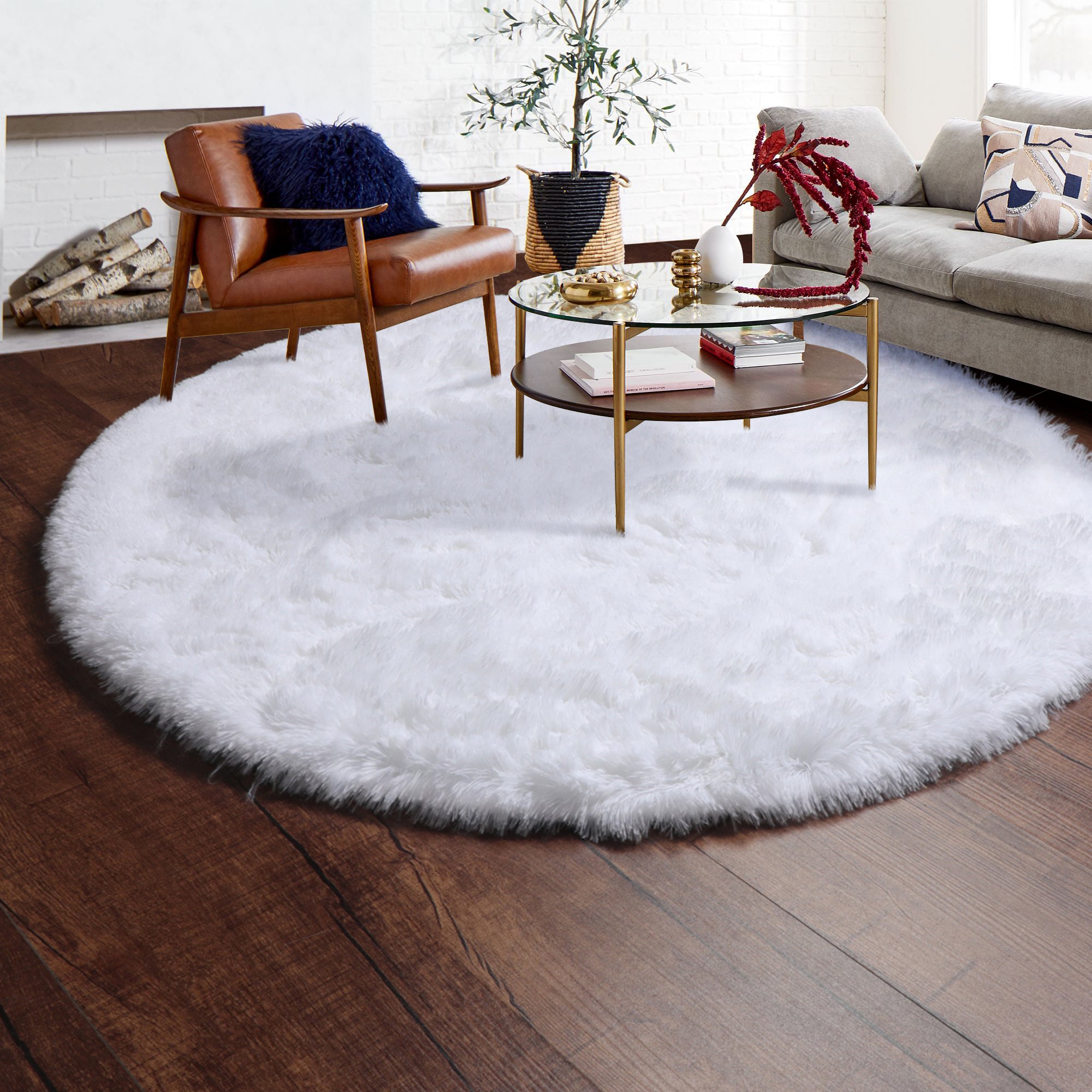Room Decor White Modern Round Area Rug