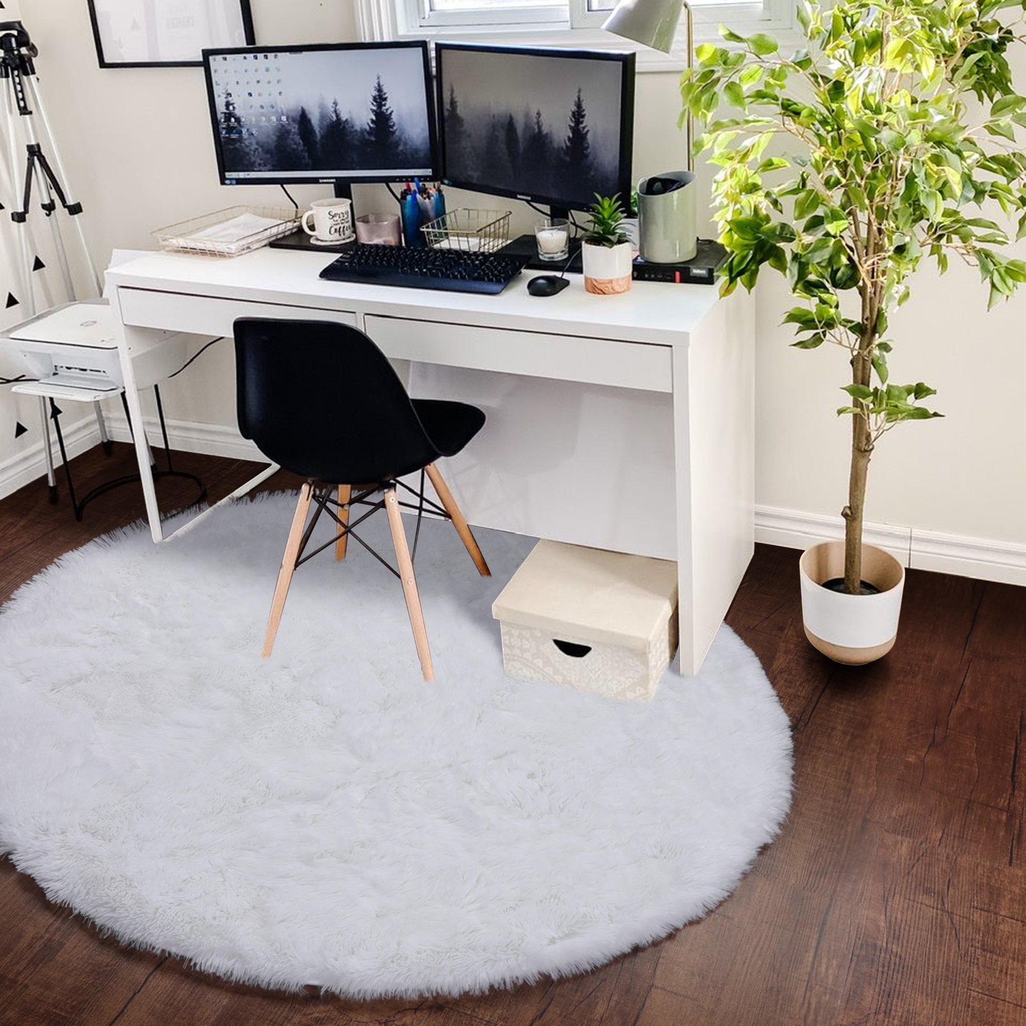Room Decor White Modern Round Area Rug