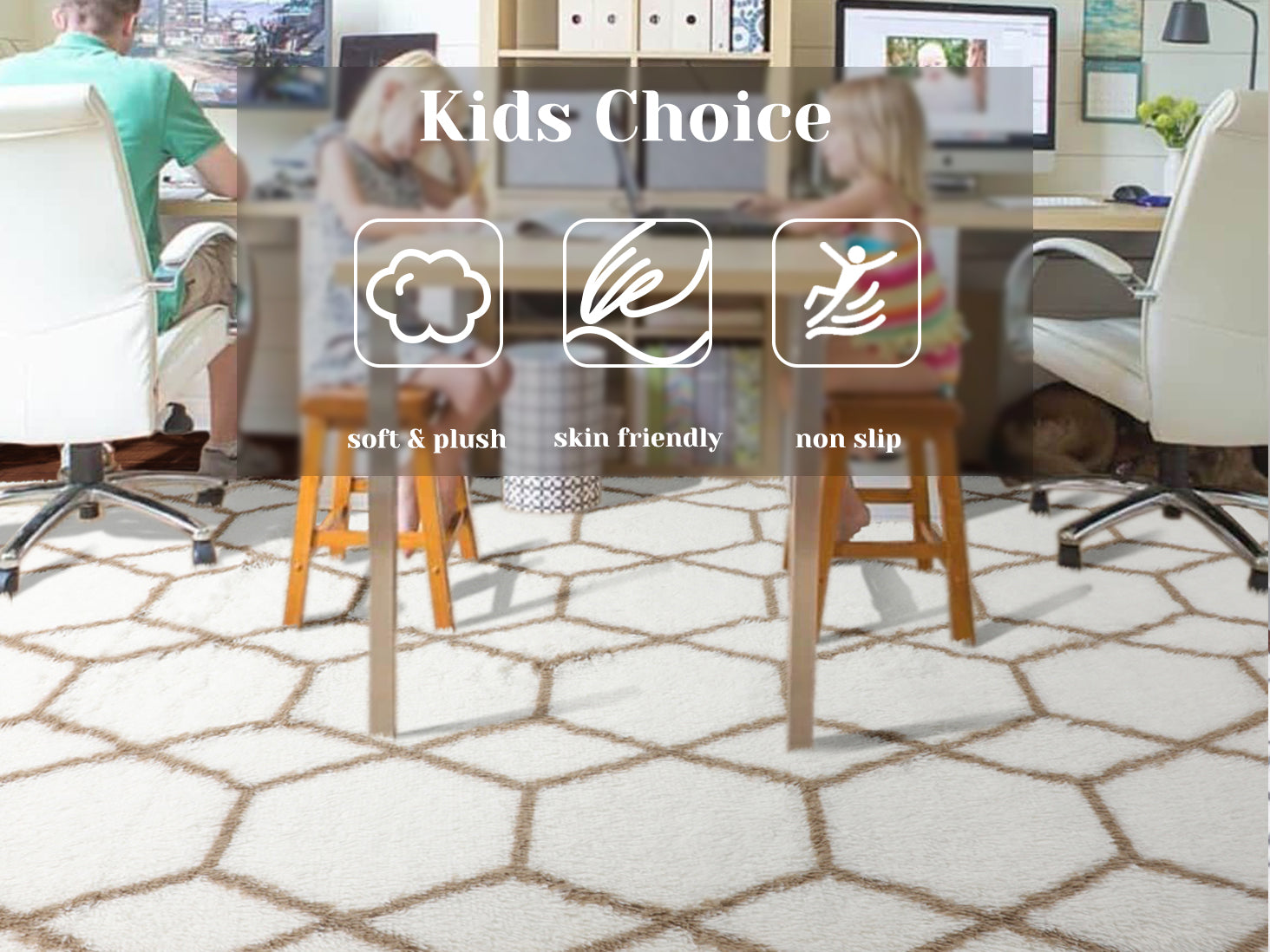 Cute Boho Area Rug for Living Room Aesthetic, White and Beige Rug, Moroccan Shag Fluffy Rug