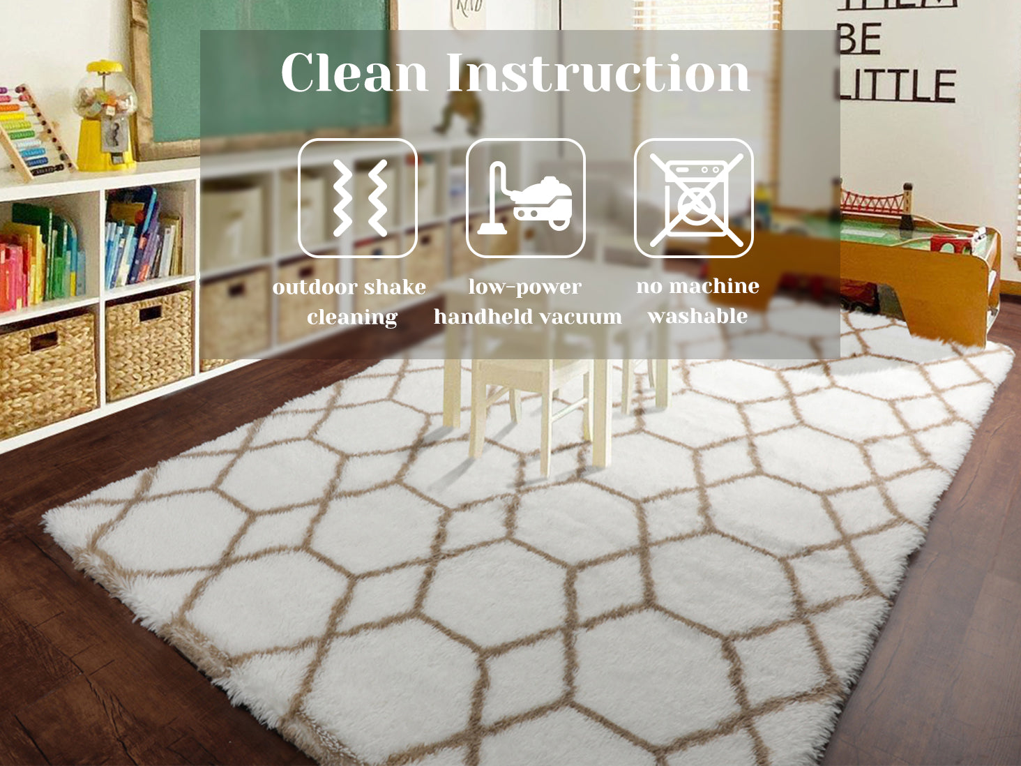 Cute Boho Area Rug for Living Room Aesthetic, White and Beige Rug, Moroccan Shag Fluffy Rug