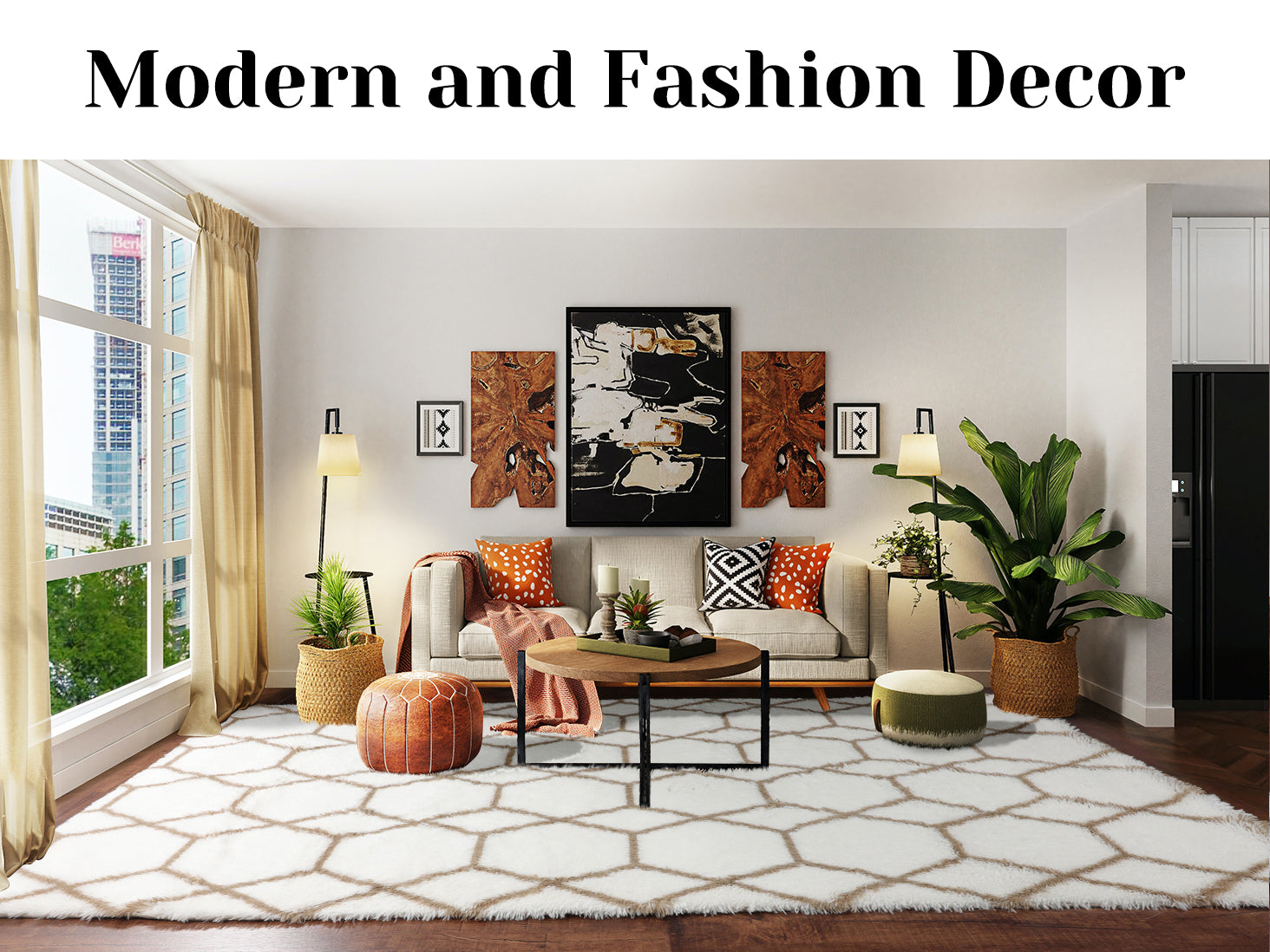 Cute Boho Area Rug for Living Room Aesthetic, White and Beige Rug, Moroccan Shag Fluffy Rug