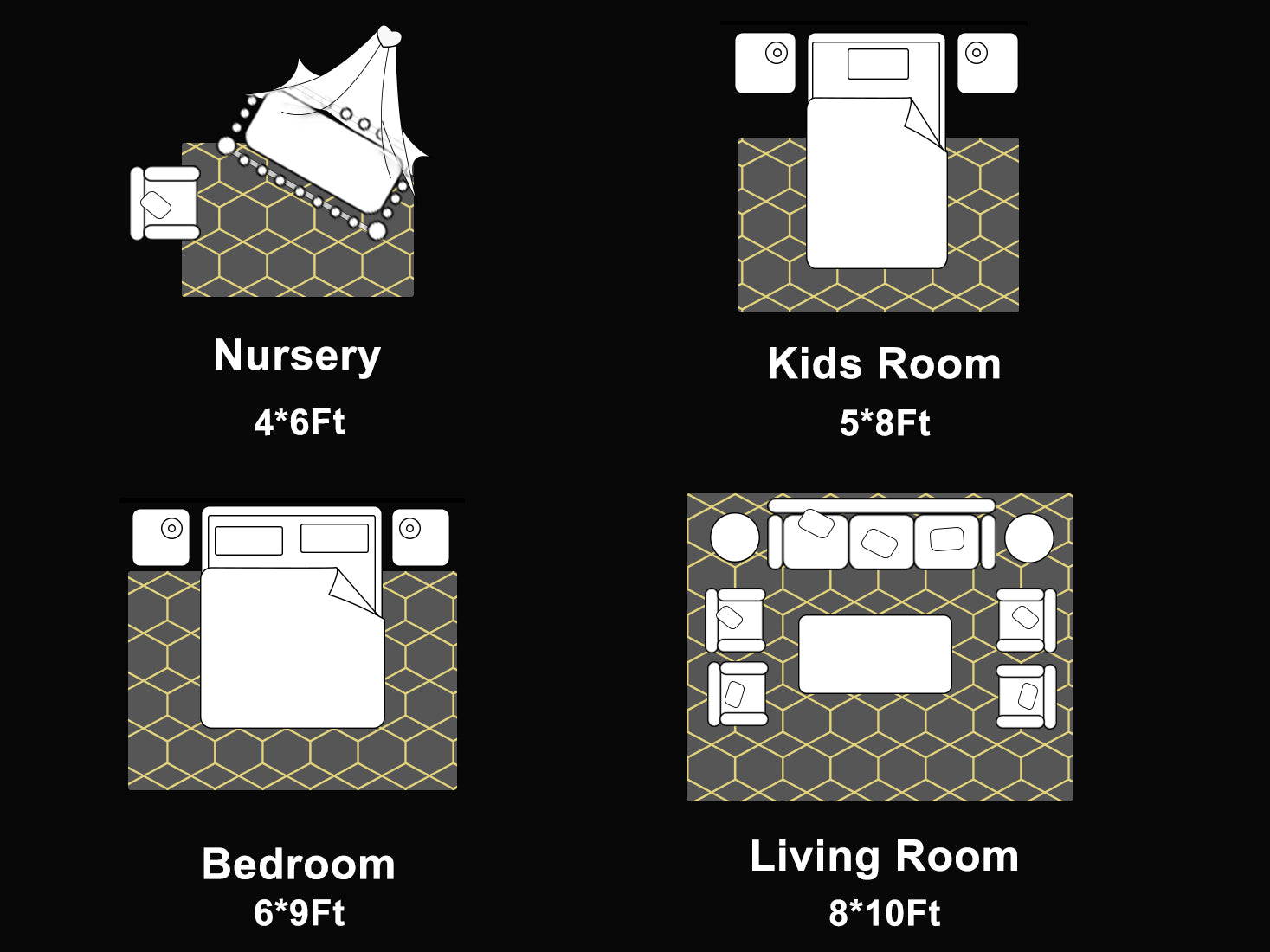 Geometric Fluffy Area Rug for Living Room Bedroom, Black and Gold Rug