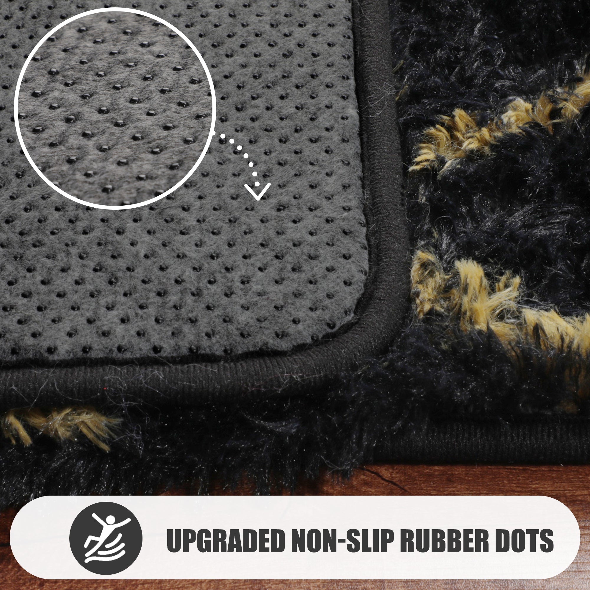 Geometric Fluffy Area Rug for Living Room Bedroom, Black and Gold Rug