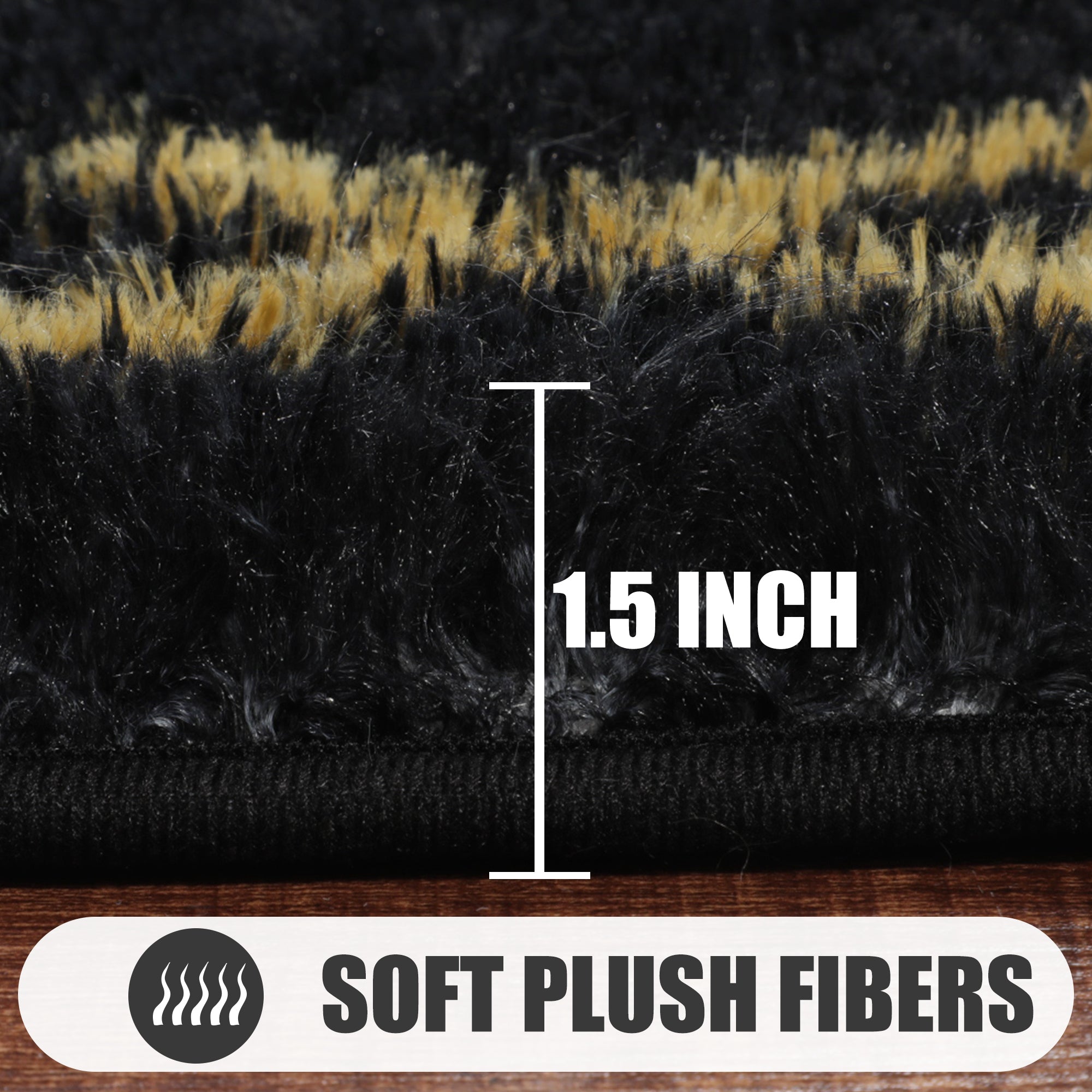 Geometric Fluffy Area Rug for Living Room Bedroom, Black and Gold Rug