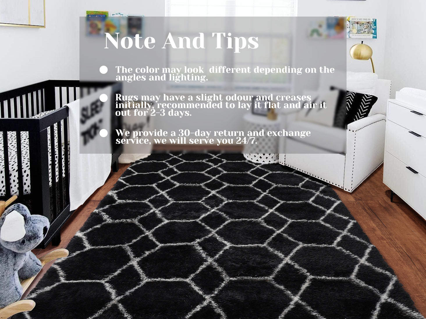 Modern Fluffy Area Rug for Bedroom Living Room, Black and White Rug