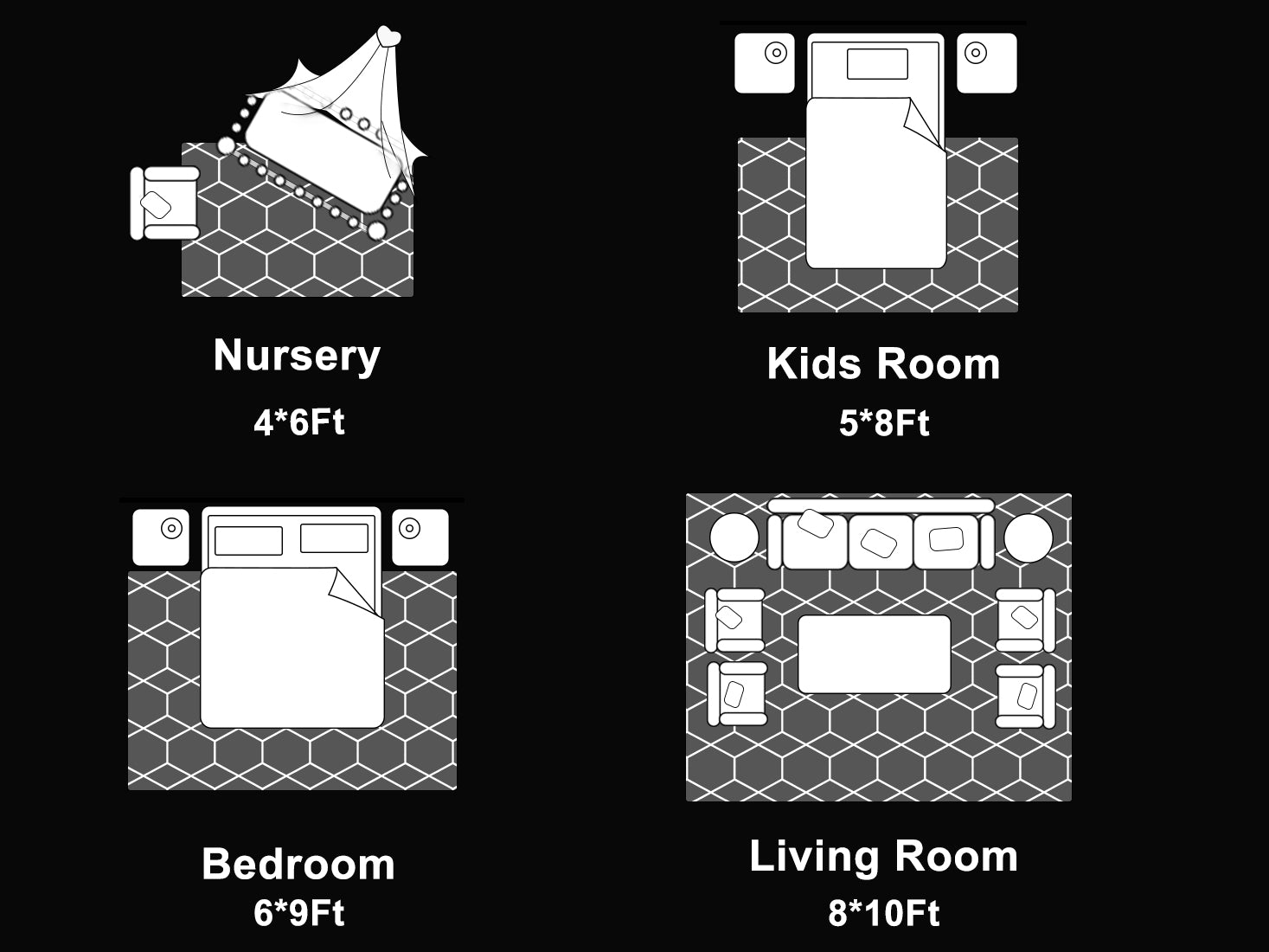 Modern Fluffy Area Rug for Bedroom Living Room, Black and White Rug