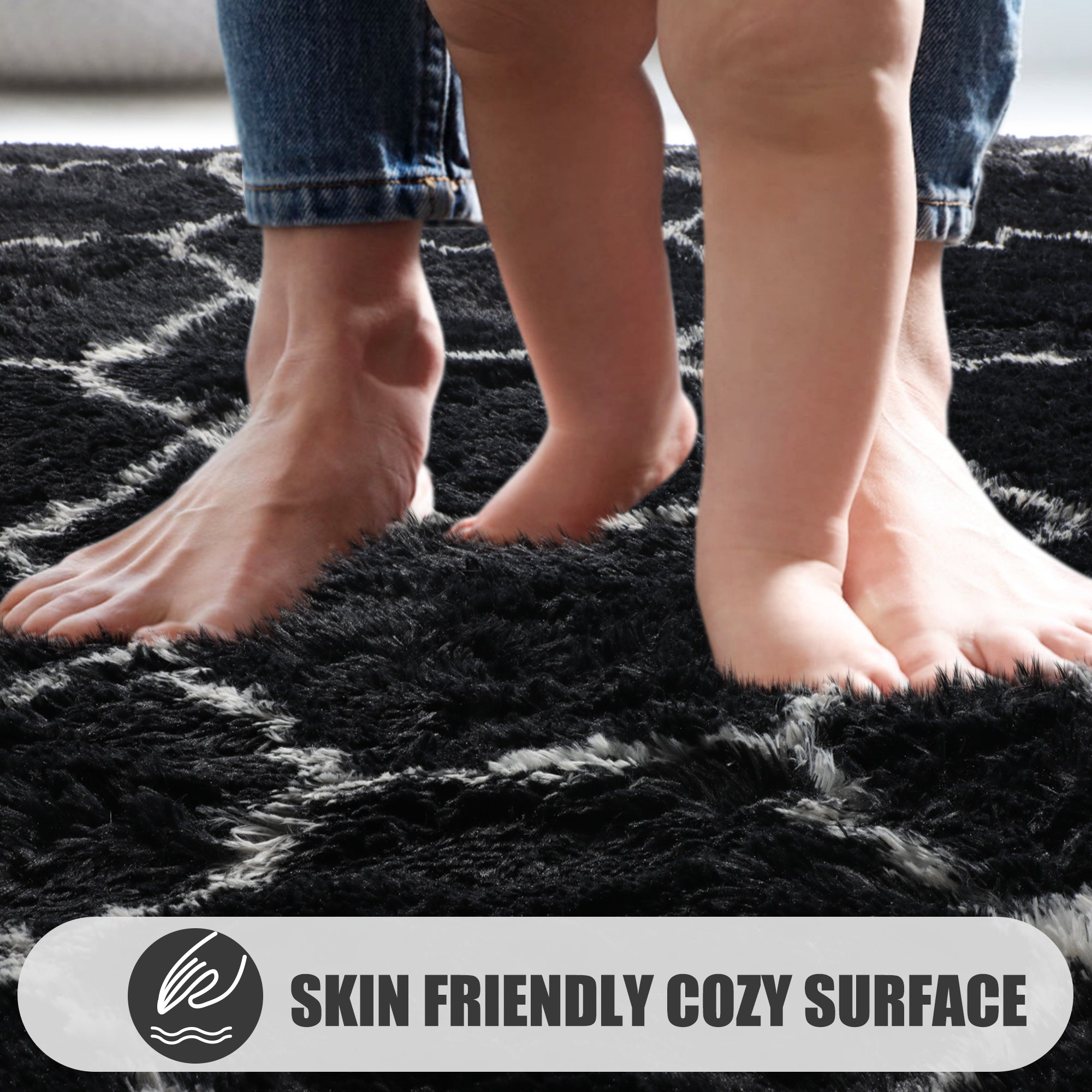 Modern Fluffy Area Rug for Bedroom Living Room, Black and White Rug