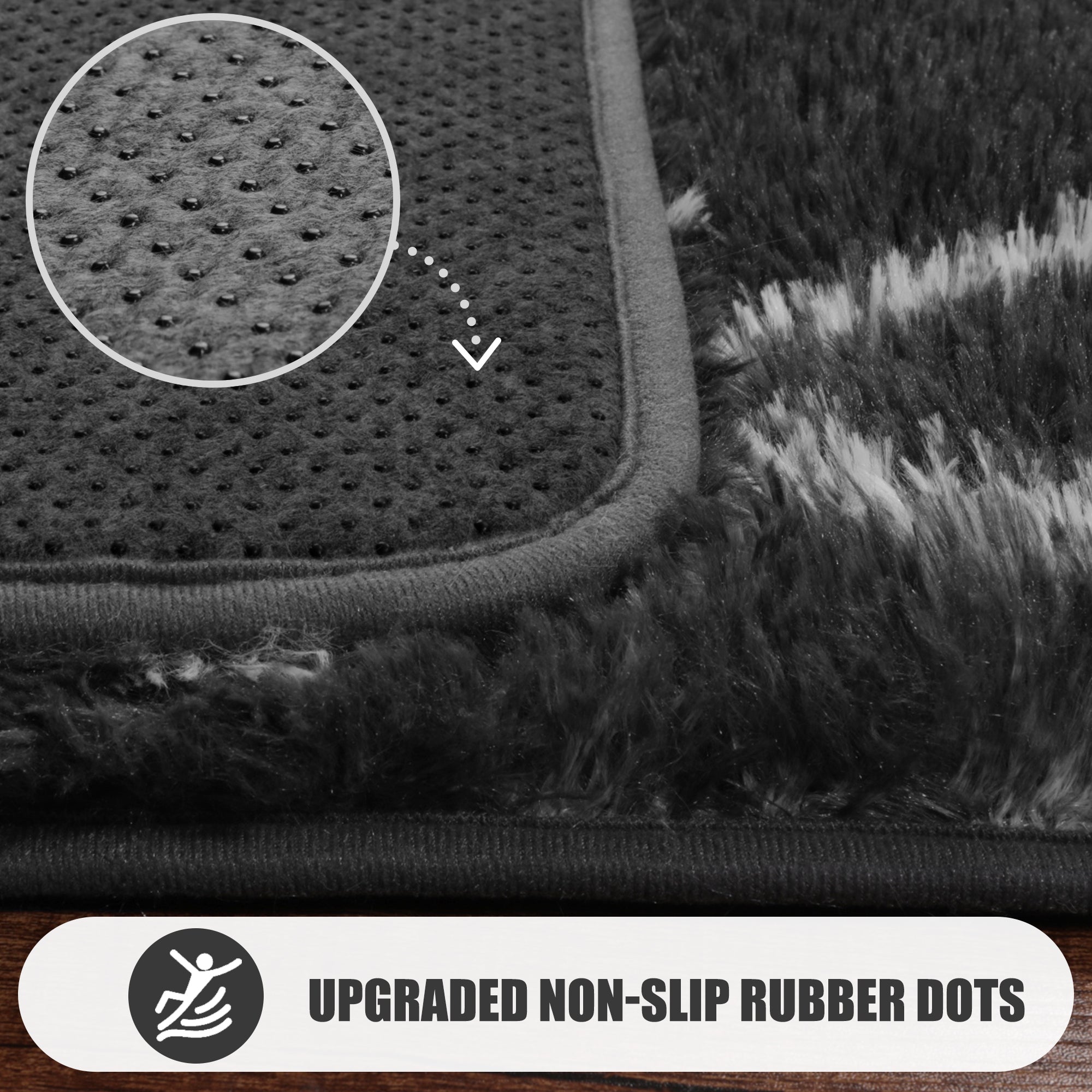 Large Modern Shag Rug for Living Room, Geometric Floor Rug, Dark Grey and White Rug