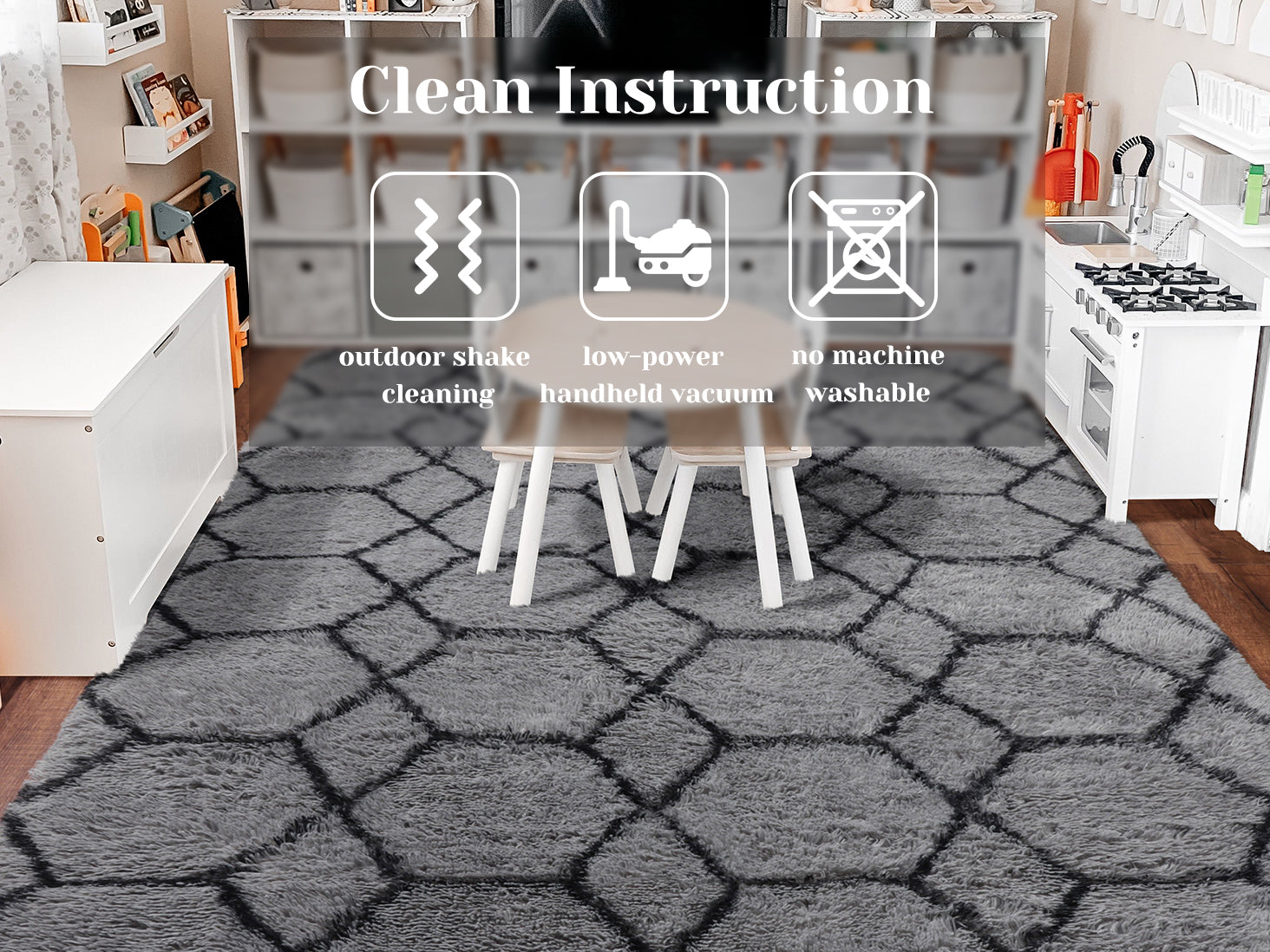 Grey and Black Rug, Large Boho Geometric Area Rugs for Living Room