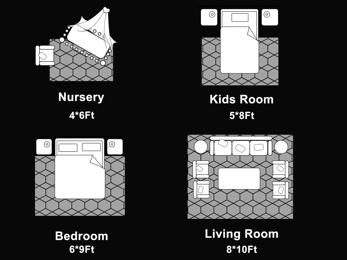 Grey and Black Rug, Large Boho Geometric Area Rugs for Living Room