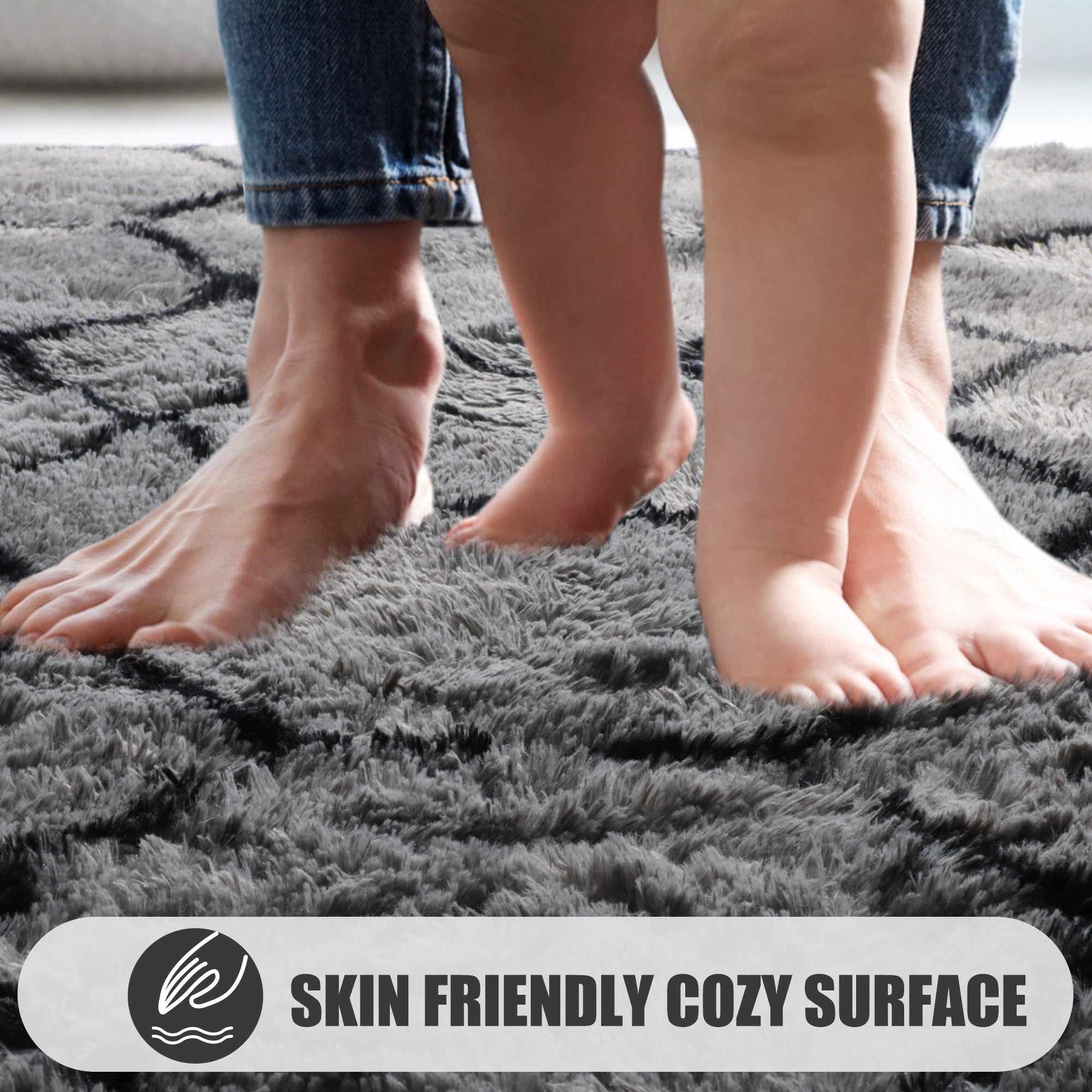 Grey and Black Rug, Large Boho Geometric Area Rugs for Living Room