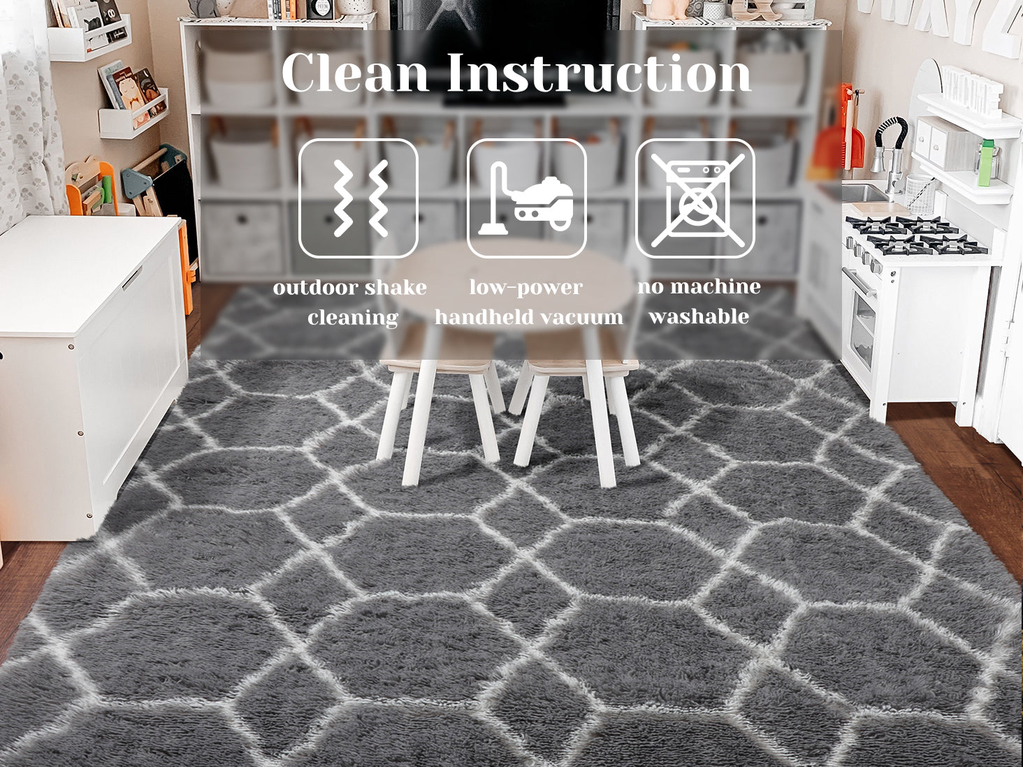 Moroccan Area Rug for Bedroom Living Room, Grey and White Rug