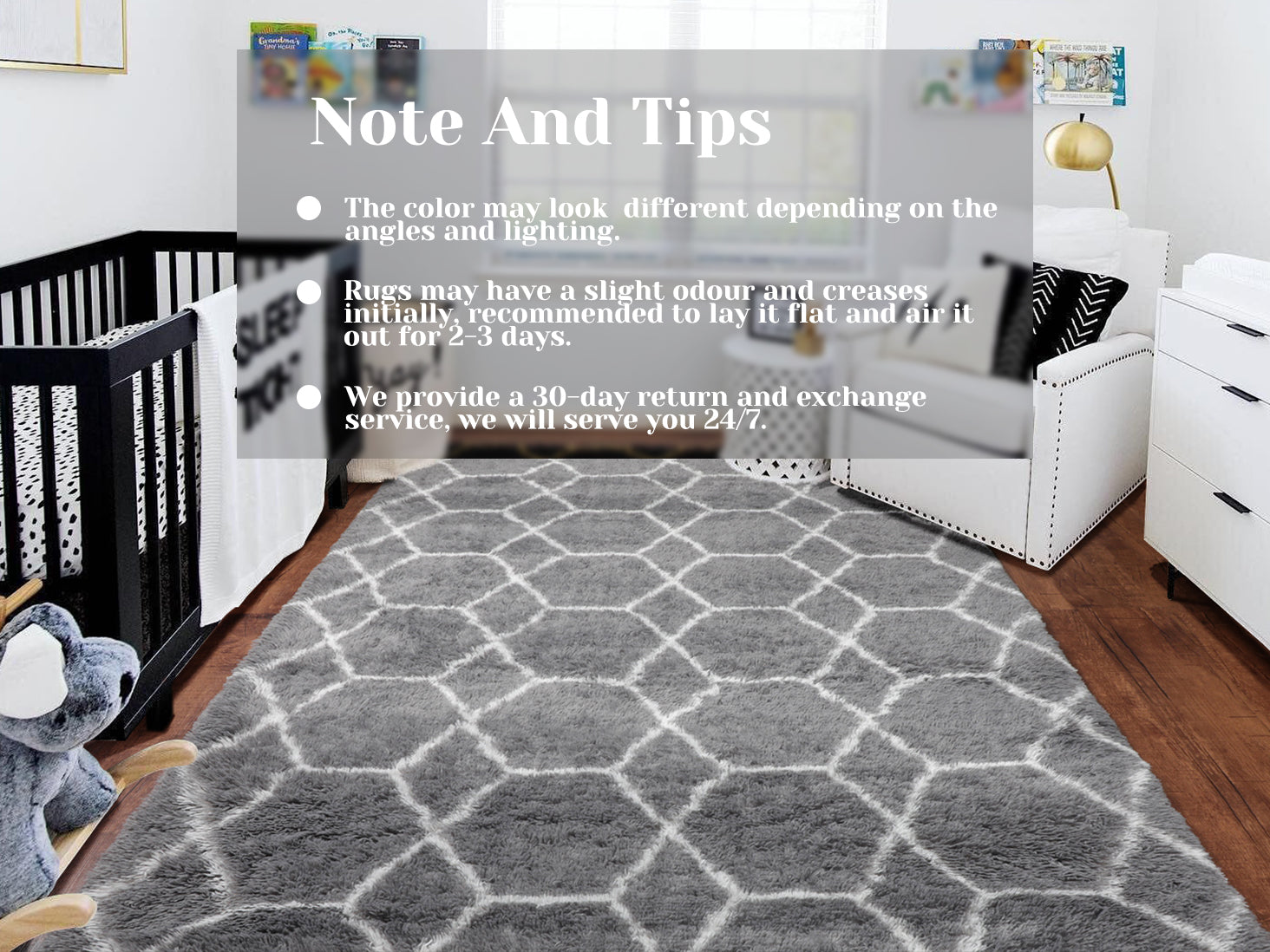 Moroccan Area Rug for Bedroom Living Room, Grey and White Rug