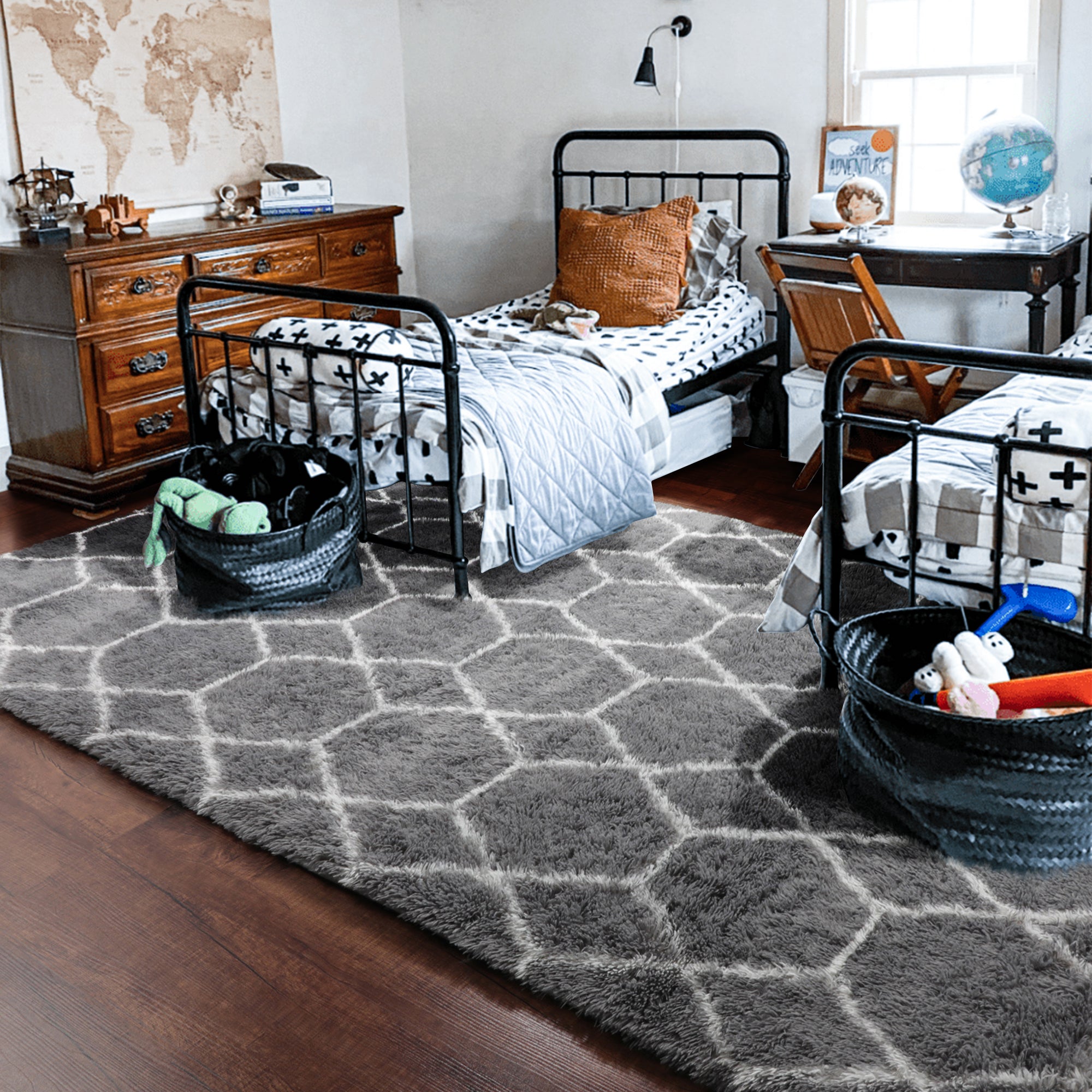 Moroccan Area Rug for Bedroom Living Room, Grey and White Rug