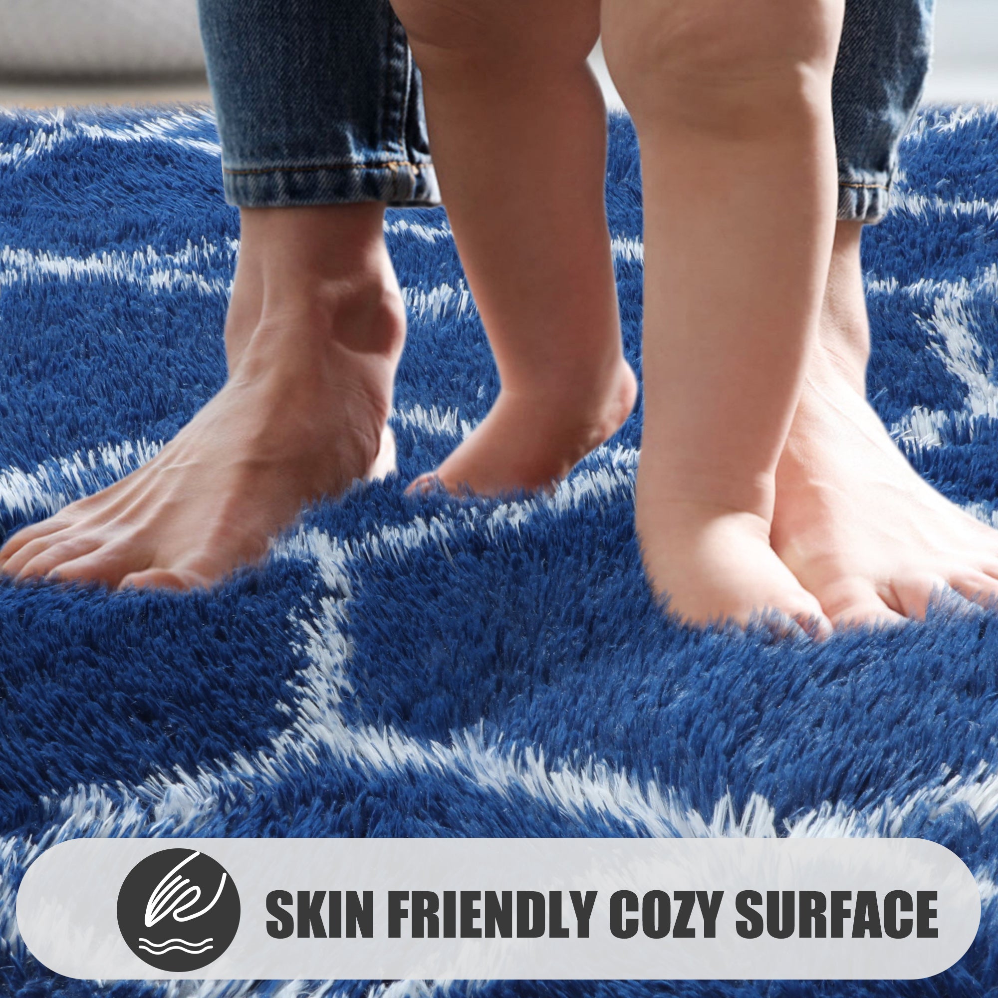 Fluffy Moroccan Navy and White Rugs