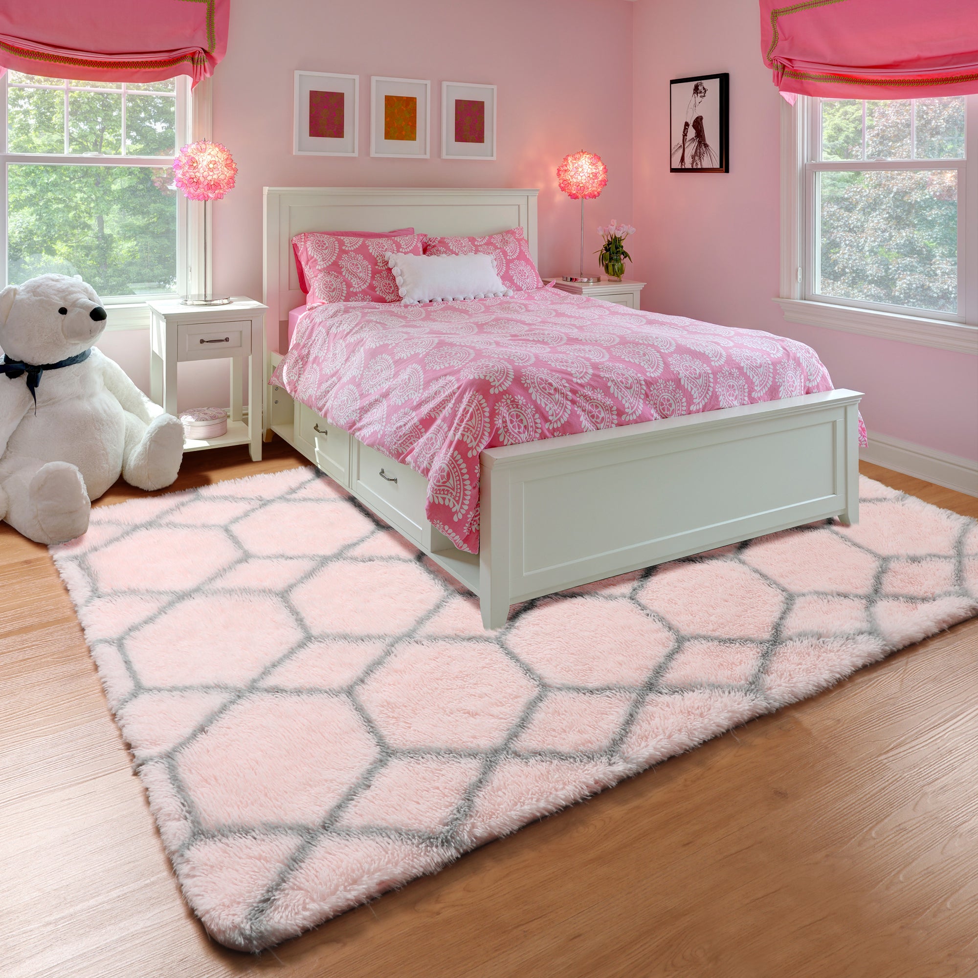 Fluffy Pink and Grey Rug