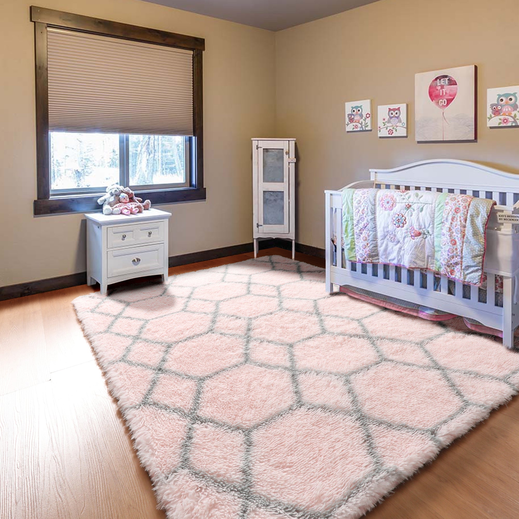 Fluffy Pink and Grey Rug
