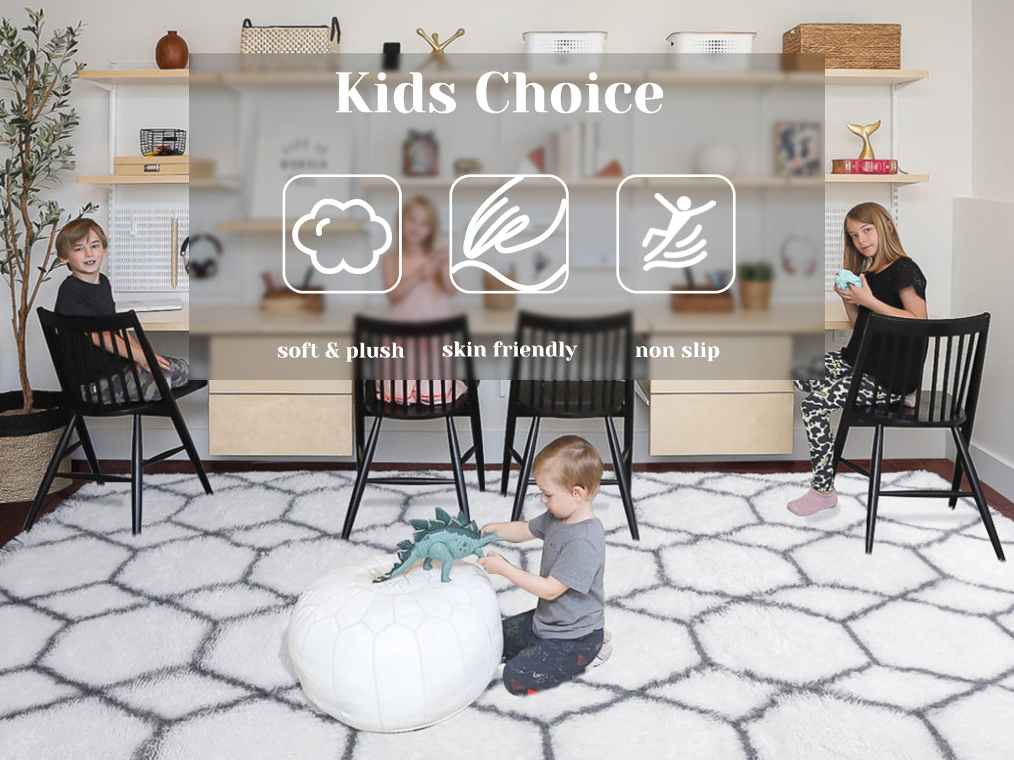 Extra Soft Fuzzy Rug Geometric Area Rug for Bedroom Living Room, White and Grey Rug