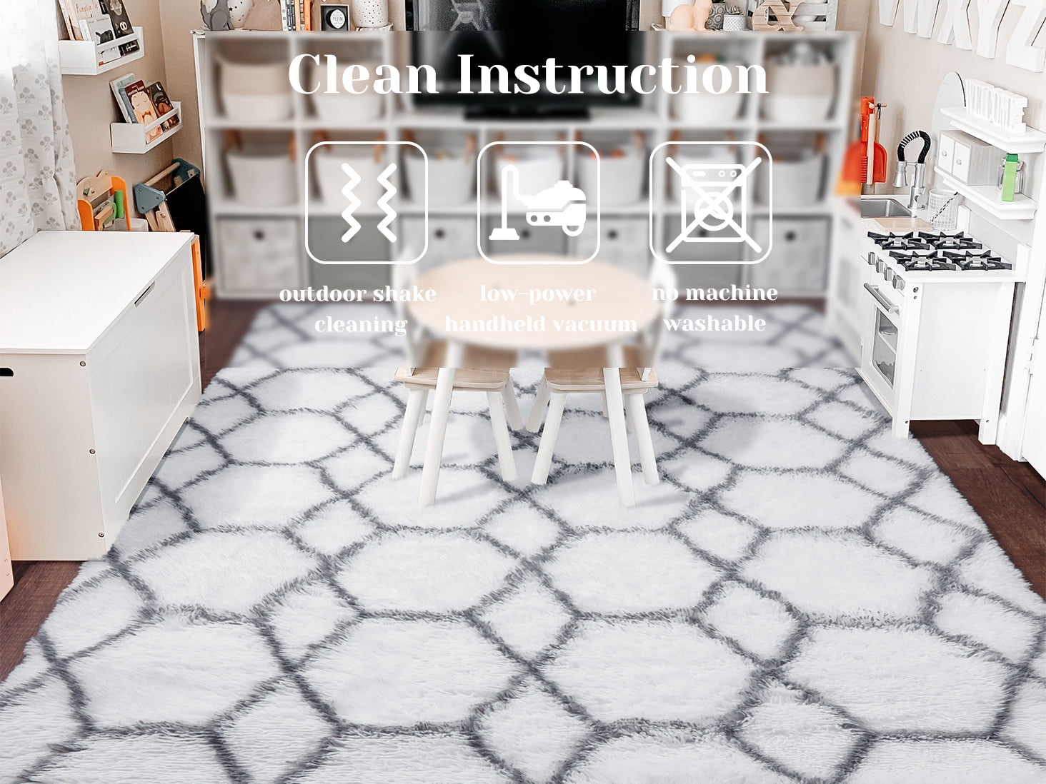 Extra Soft Fuzzy Rug Geometric Area Rug for Bedroom Living Room, White and Grey Rug