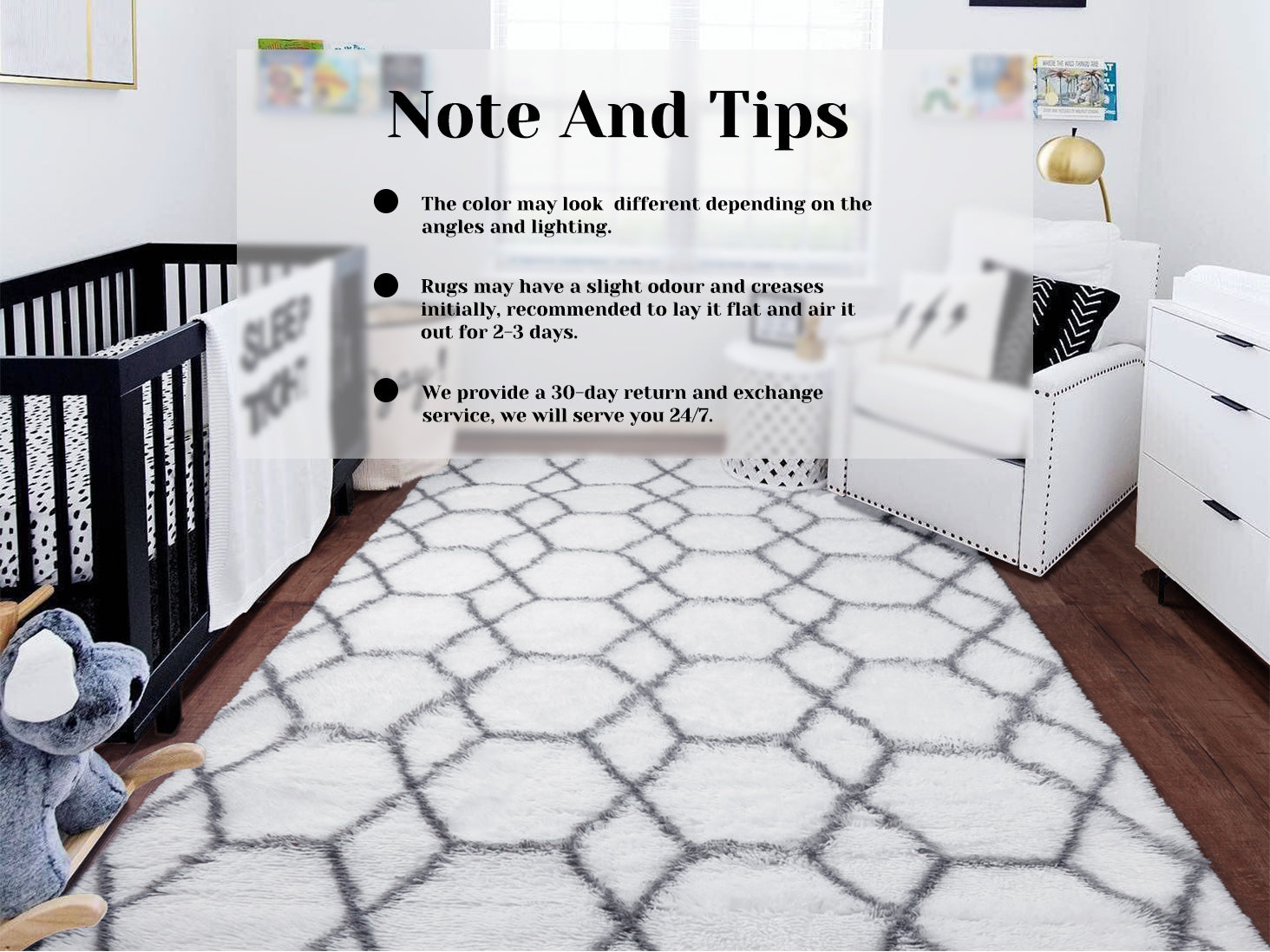 Extra Soft Fuzzy Rug Geometric Area Rug for Bedroom Living Room, White and Grey Rug
