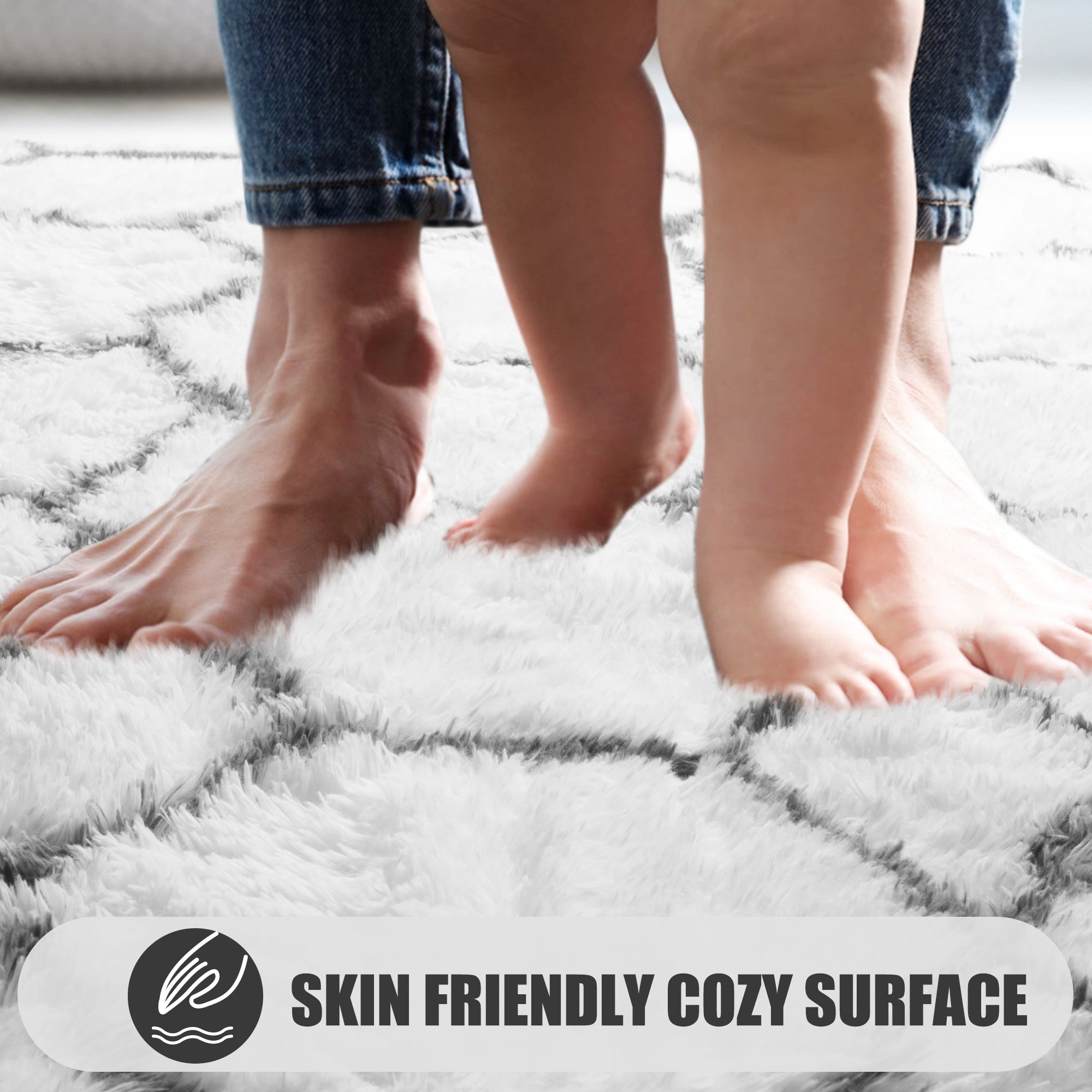 Extra Soft Fuzzy Rug Geometric Area Rug for Bedroom Living Room, White and Grey Rug