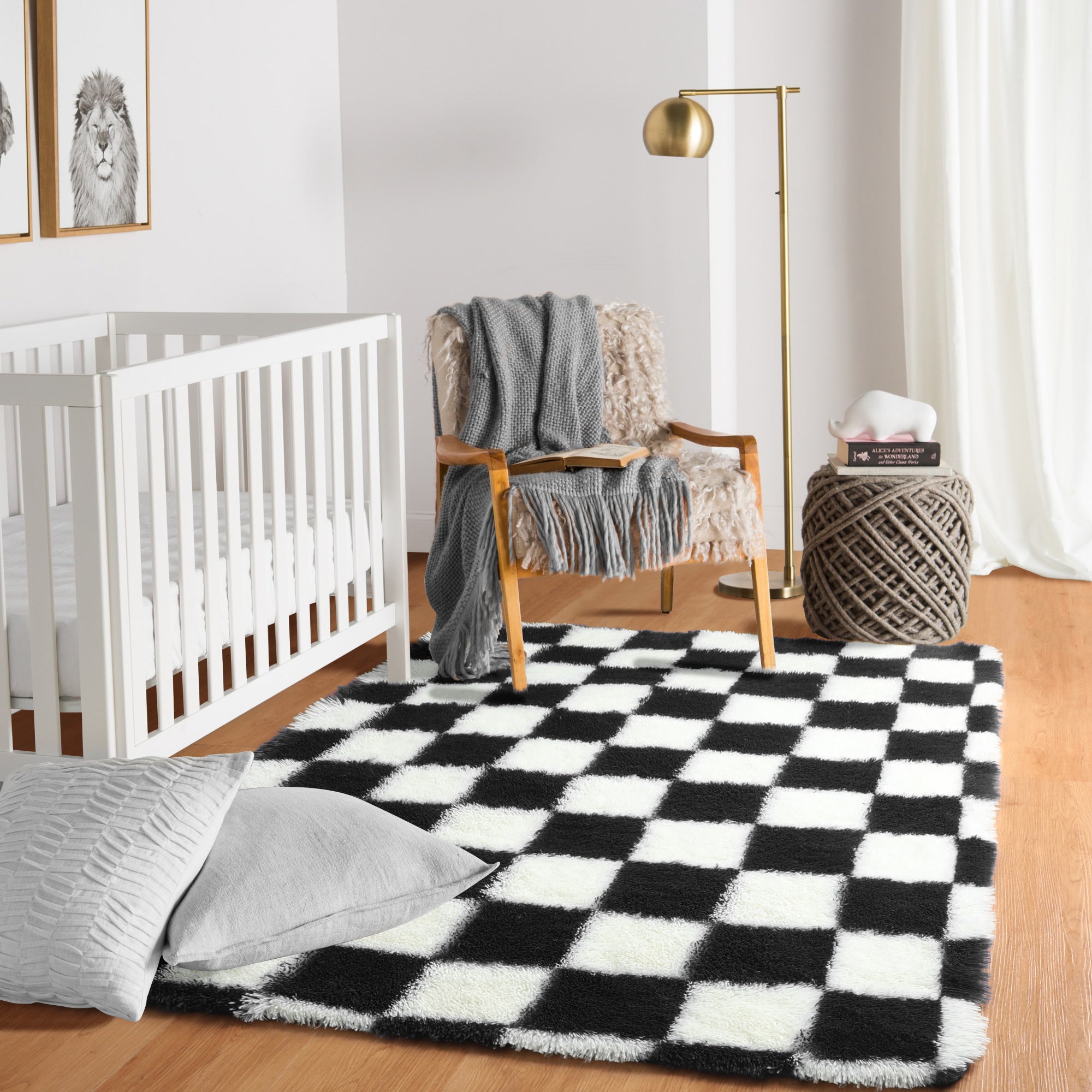 ONASAR Checkered Area Rugs for Bedroom Living Room Fluffy Soft Fuzzy Shag Shaggy Carpet