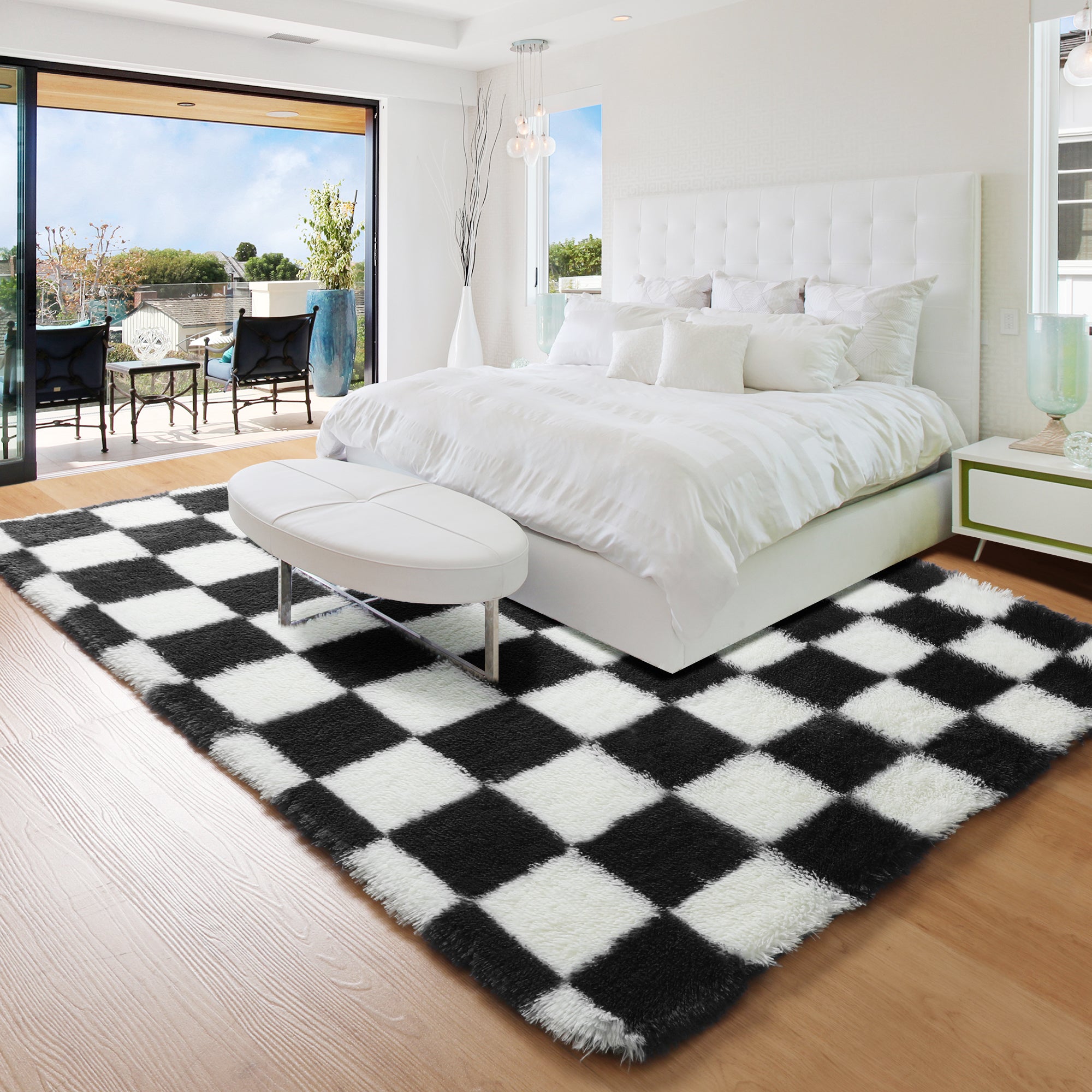 ONASAR Checkered Area Rugs for Bedroom Living Room Fluffy Soft Fuzzy Shag Shaggy Carpet